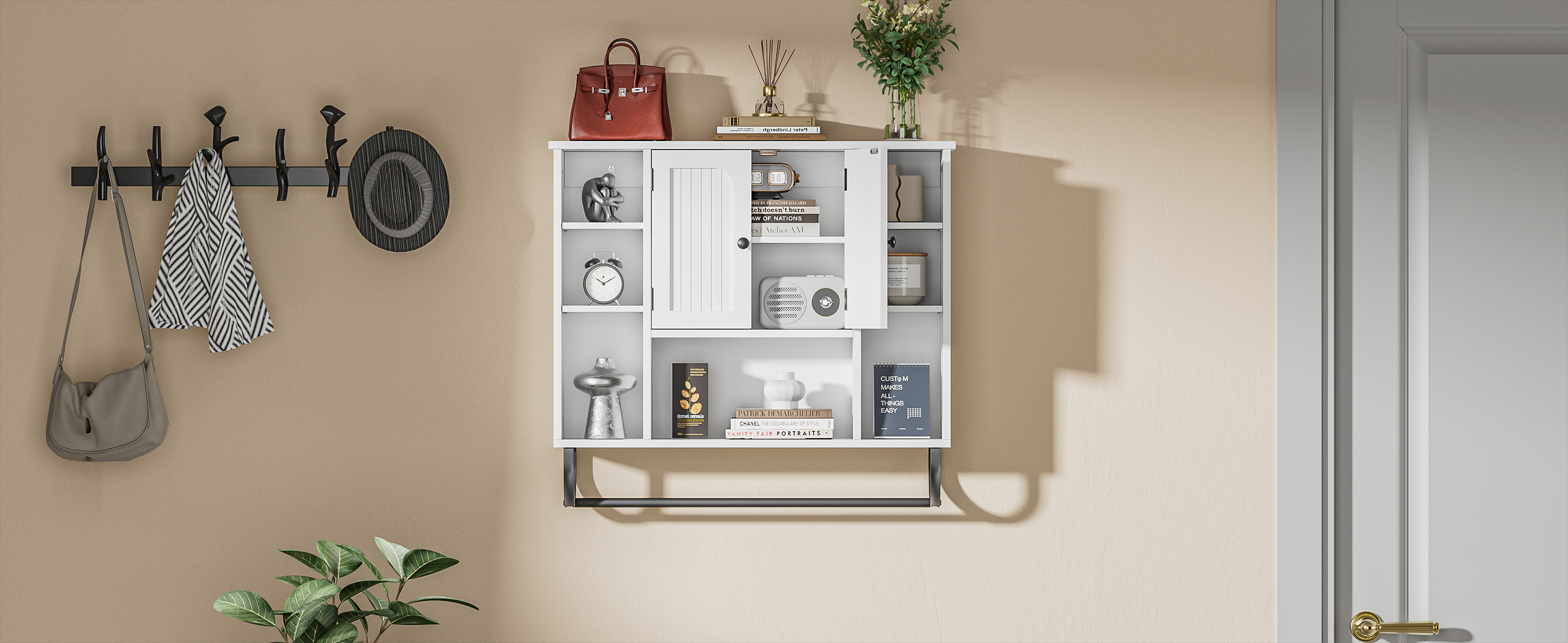 WhiteBathroom Wall Cabinet - Medicine Cabinet with Adjustable Shelves & Doors, 80*19*70 cm Over The Toilet Storage for Bathroom, Wall Mounted Organizer for Laundry Room Kitchen Living Room