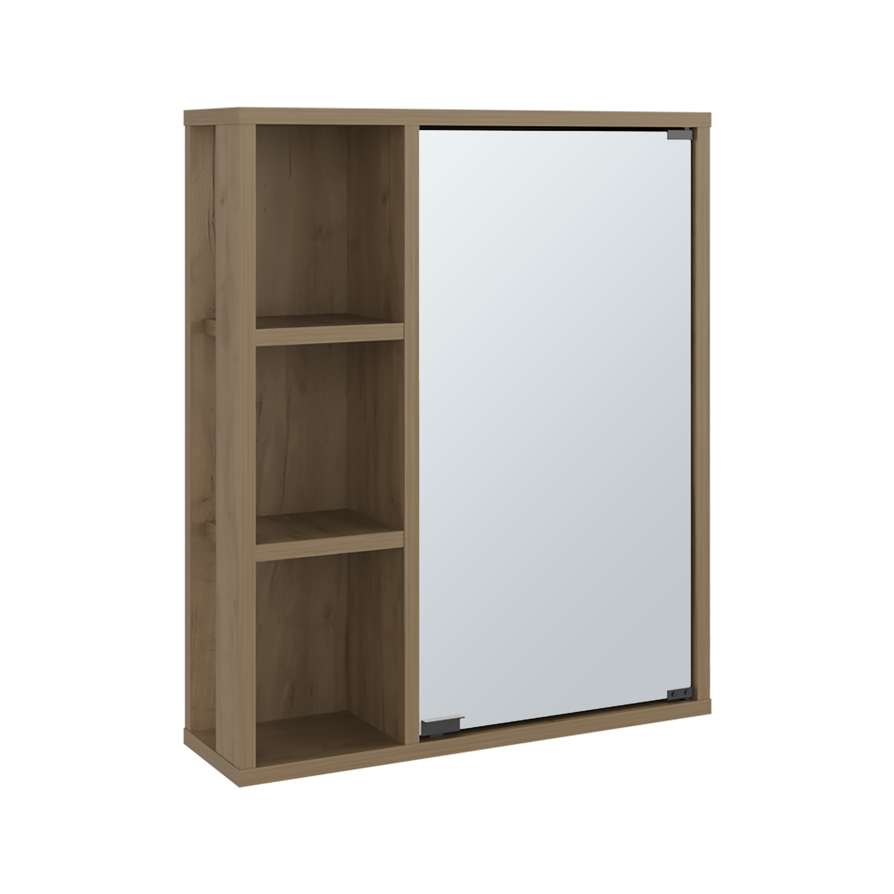 Bathroom Wall Cabinet with Mirror Door – Medicine Cabinet with 6 Open Shelves & Mirrored Sliding Door - Walnut