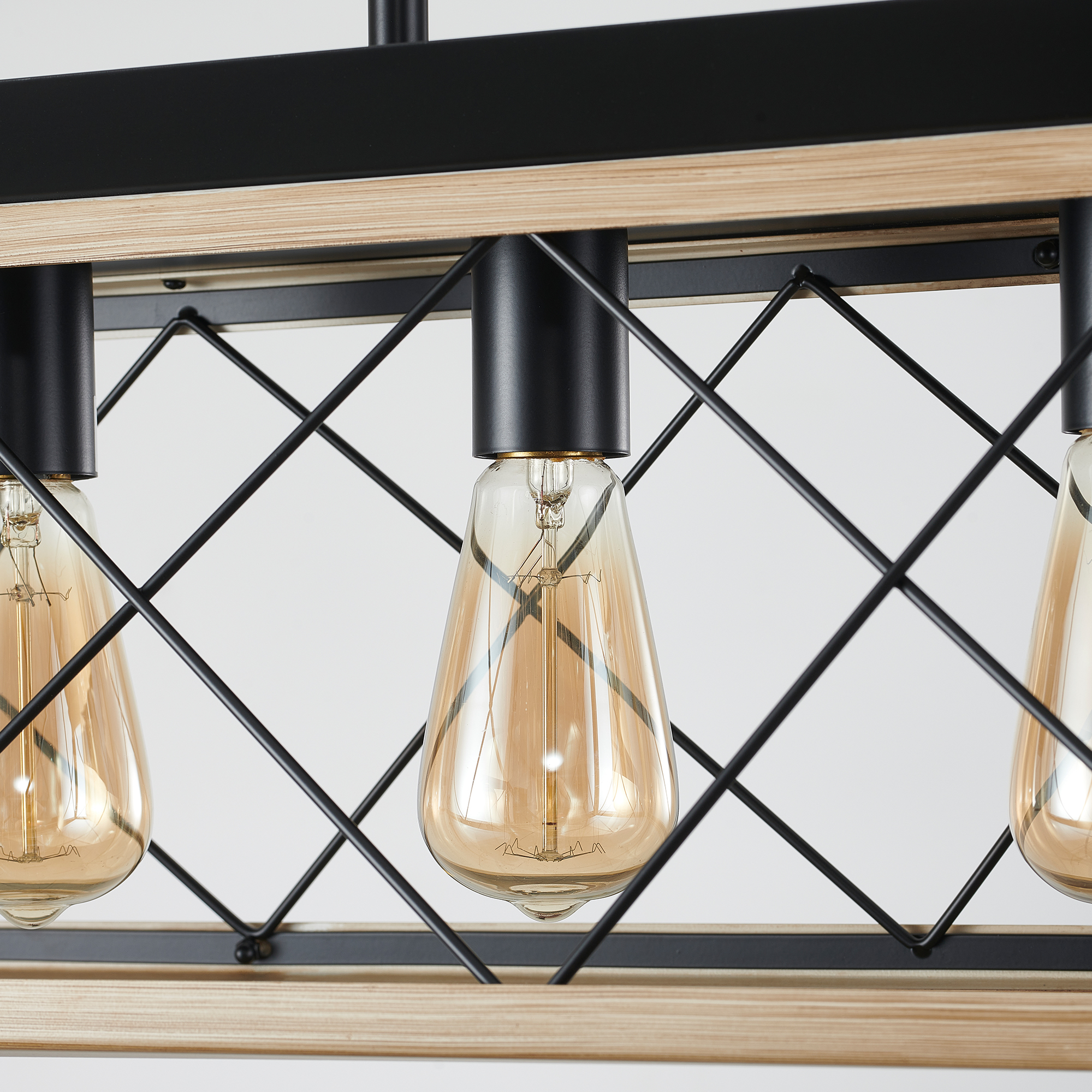 Anmytek 5‑Light Farmhouse Linear Chandelier Rustic Wood Rectangular Pendant Light Fixture for Dining Room Kitchen Island No Bulbs Included