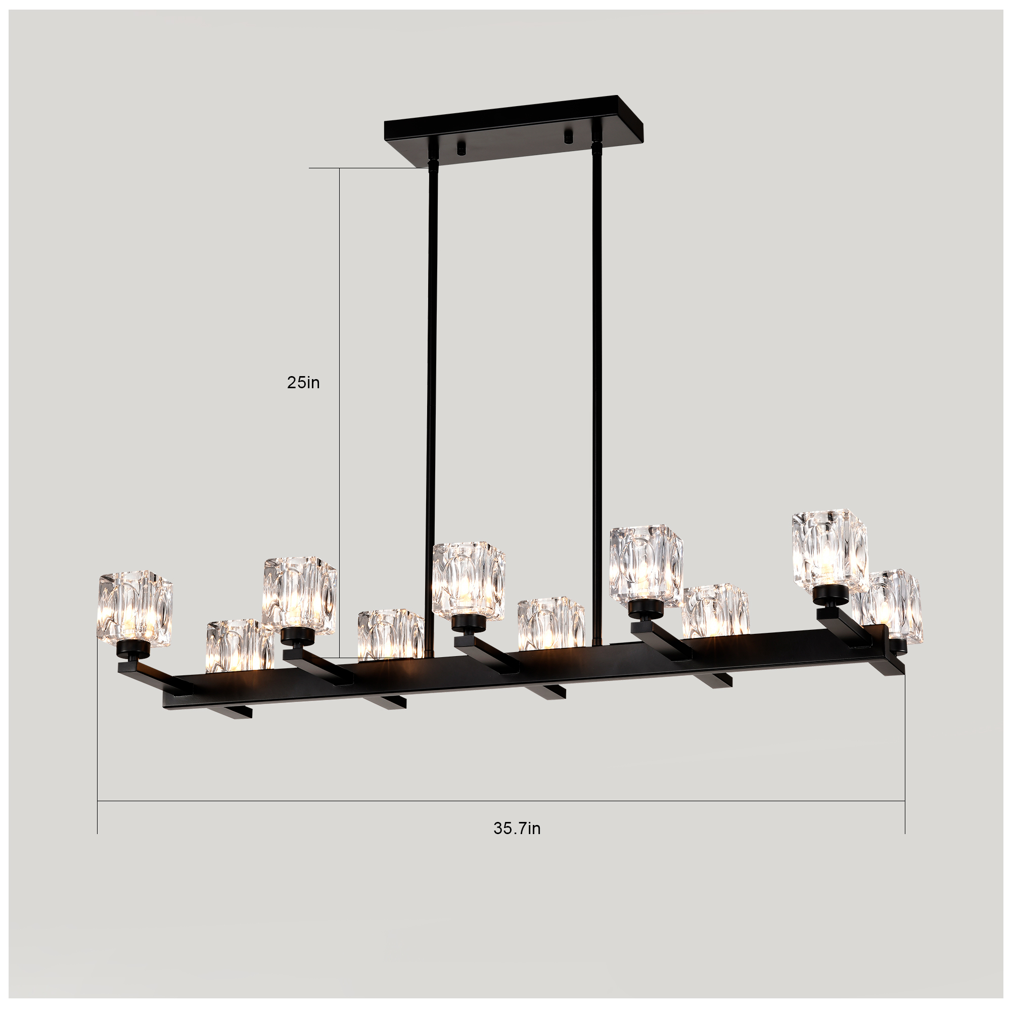 Anmytek 10‑Light Black Farmhouse Linear Pendant Light Modern Crystal Hanging Chandelier with G9 Bulbs for Dining Room Kitchen Island Bar Long Table Max 40W Per Bulb