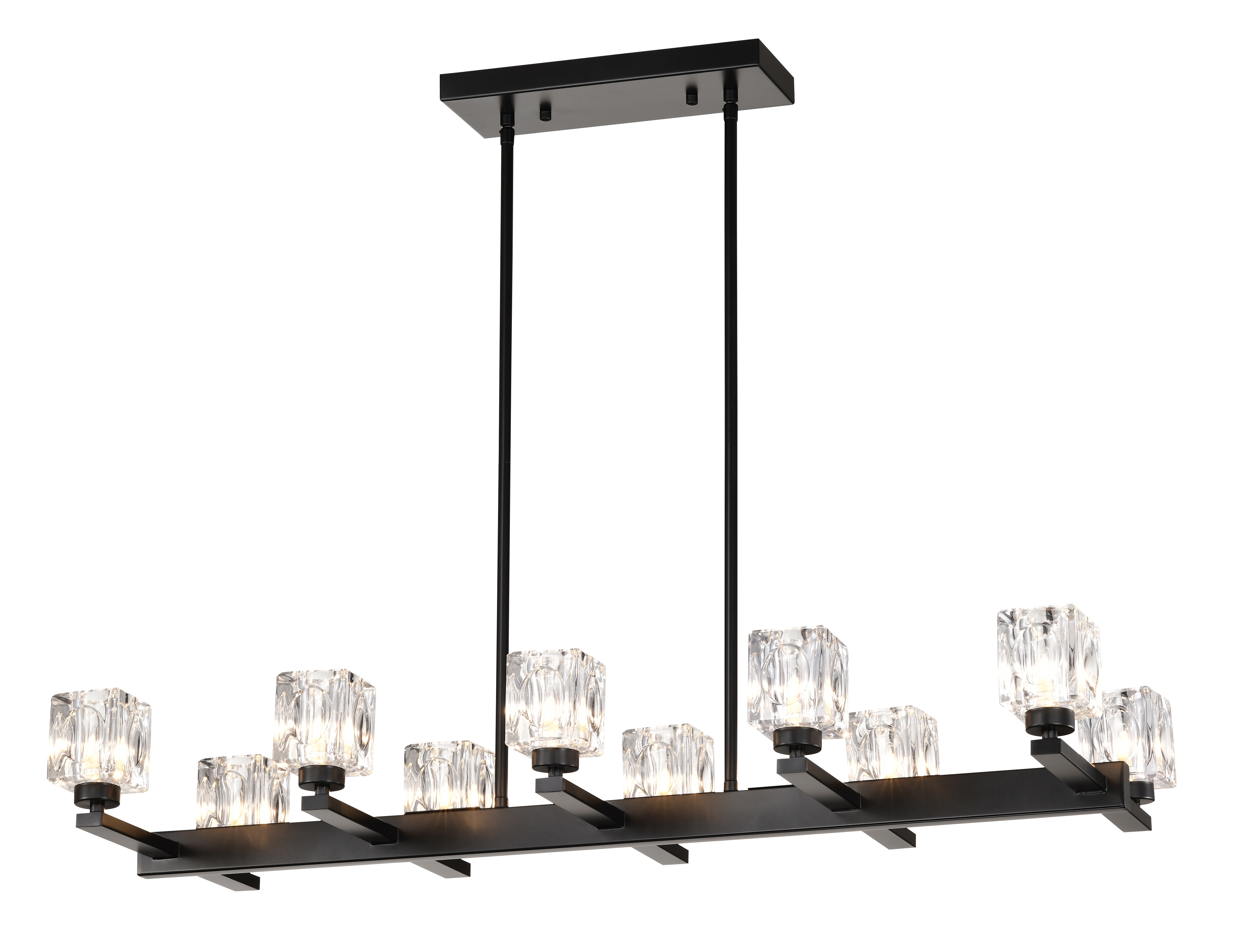 Anmytek 10‑Light Black Farmhouse Linear Pendant Light Modern Crystal Hanging Chandelier with G9 Bulbs for Dining Room Kitchen Island Bar Long Table Max 40W Per Bulb