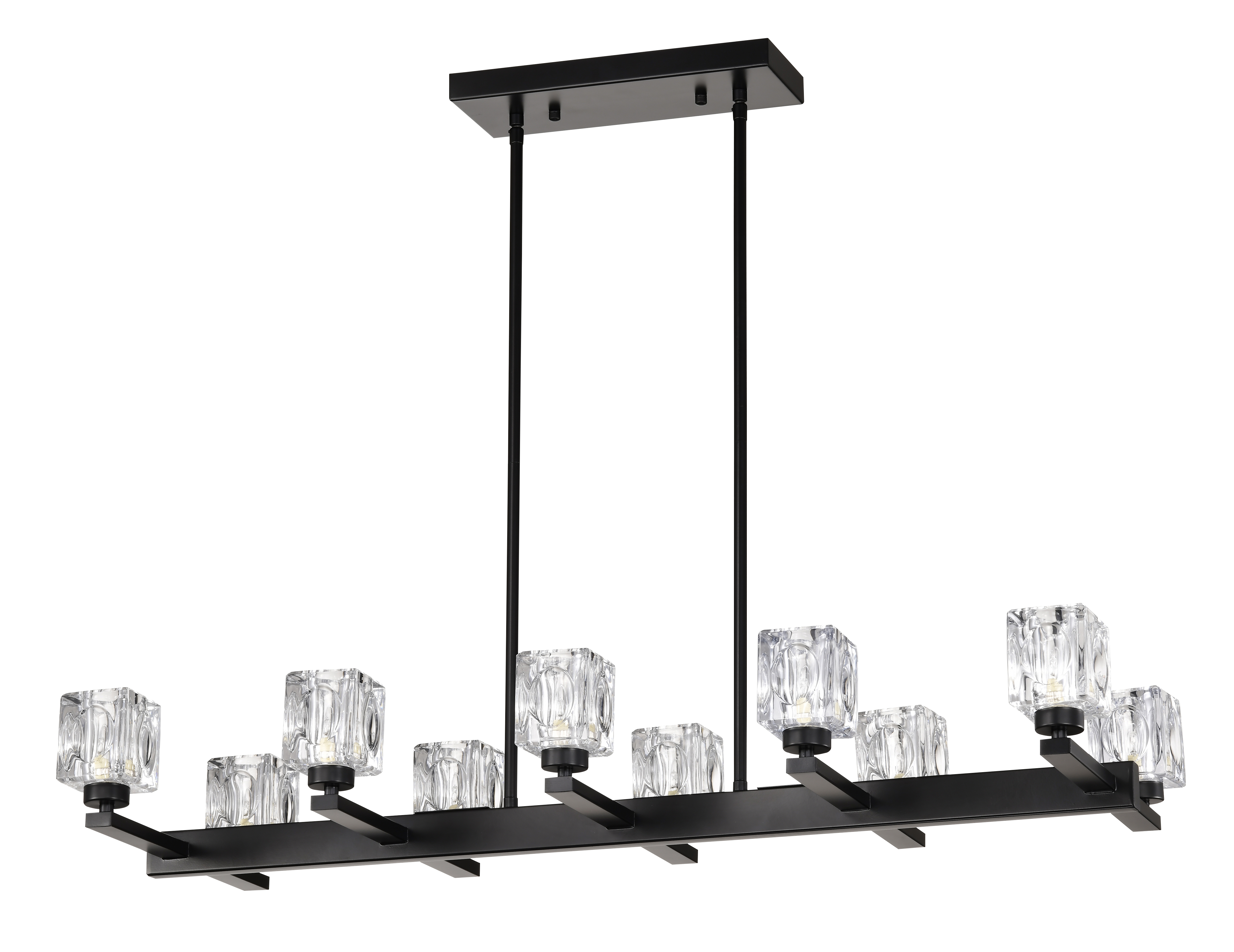 Anmytek 10‑Light Black Farmhouse Linear Pendant Light Modern Crystal Hanging Chandelier with G9 Bulbs for Dining Room Kitchen Island Bar Long Table Max 40W Per Bulb