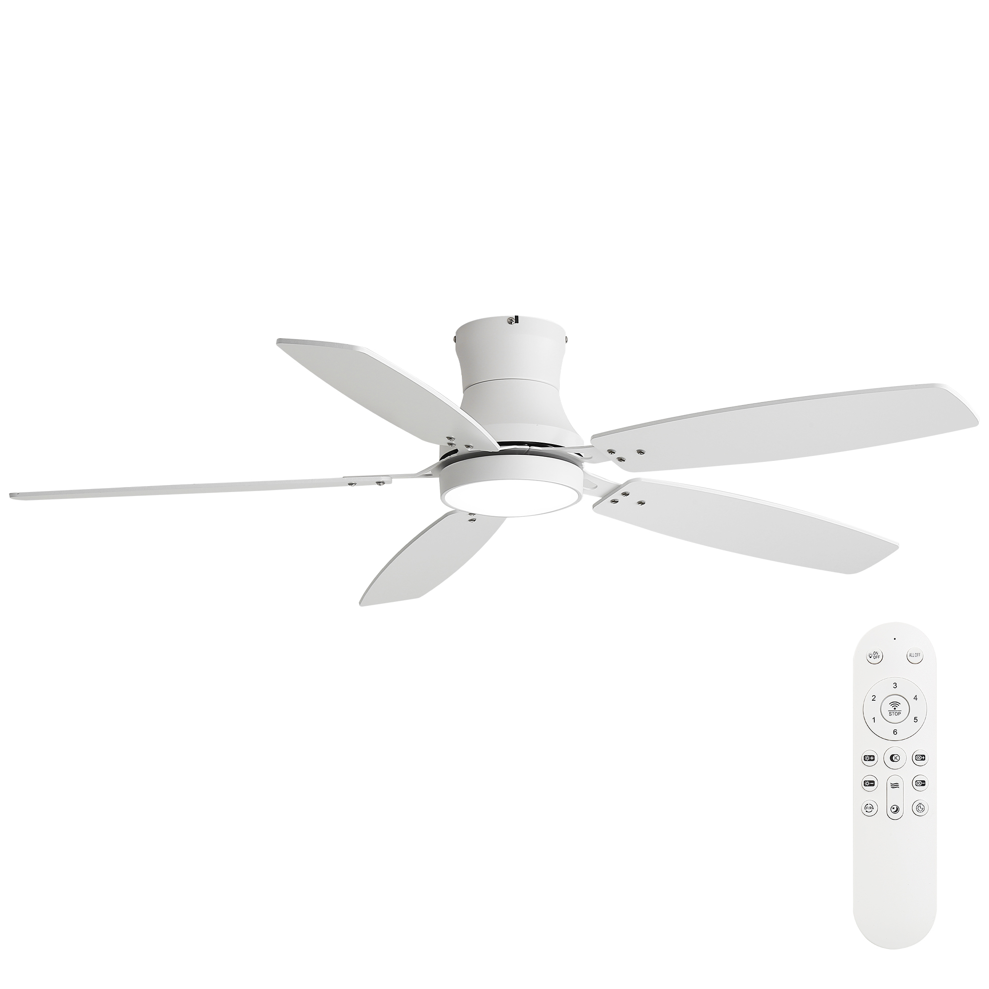 42-Inch Flush Mount Ceiling Fan with Light, Dimmable, DC Reversible Motor, 5 MDF Blades
