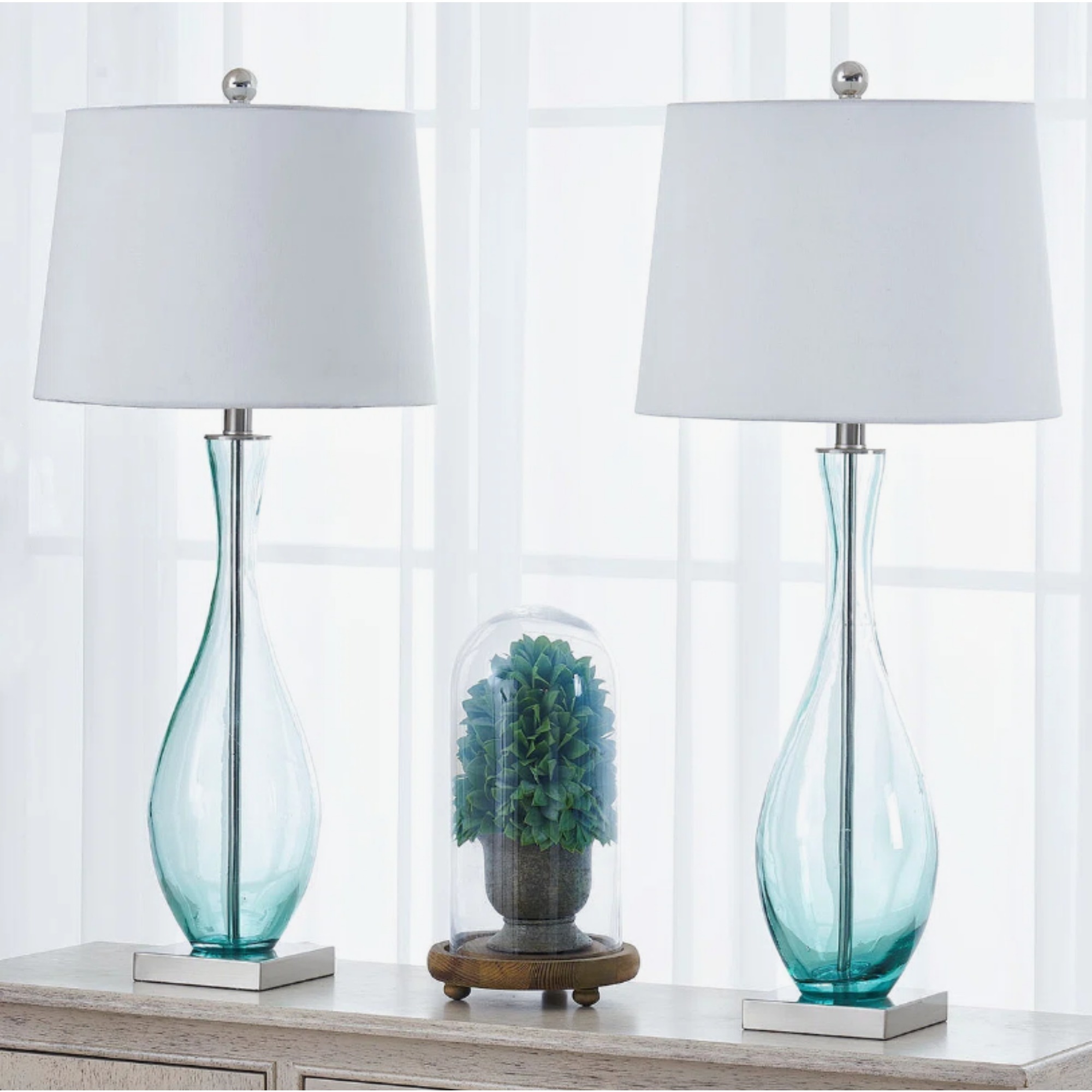 30 Inch Tall Glass Table Lamps Set of 2, 3-Way Dimmable Bedside Nightstand Lamps with USB Charging Port, for Bedroom Living Room Guest Room Study(not included bulbs)