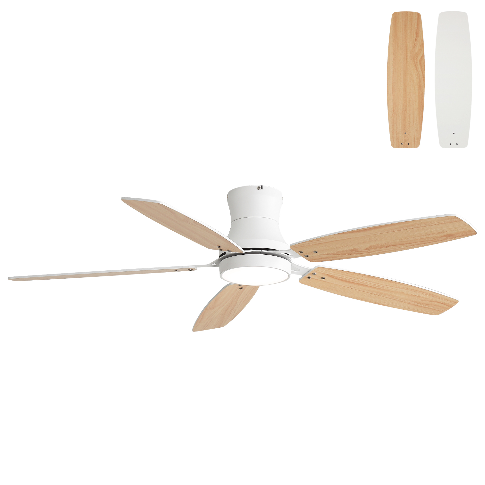 42-Inch Flush Mount Ceiling Fan with Light, Dimmable, DC Reversible Motor, 5 MDF Blades