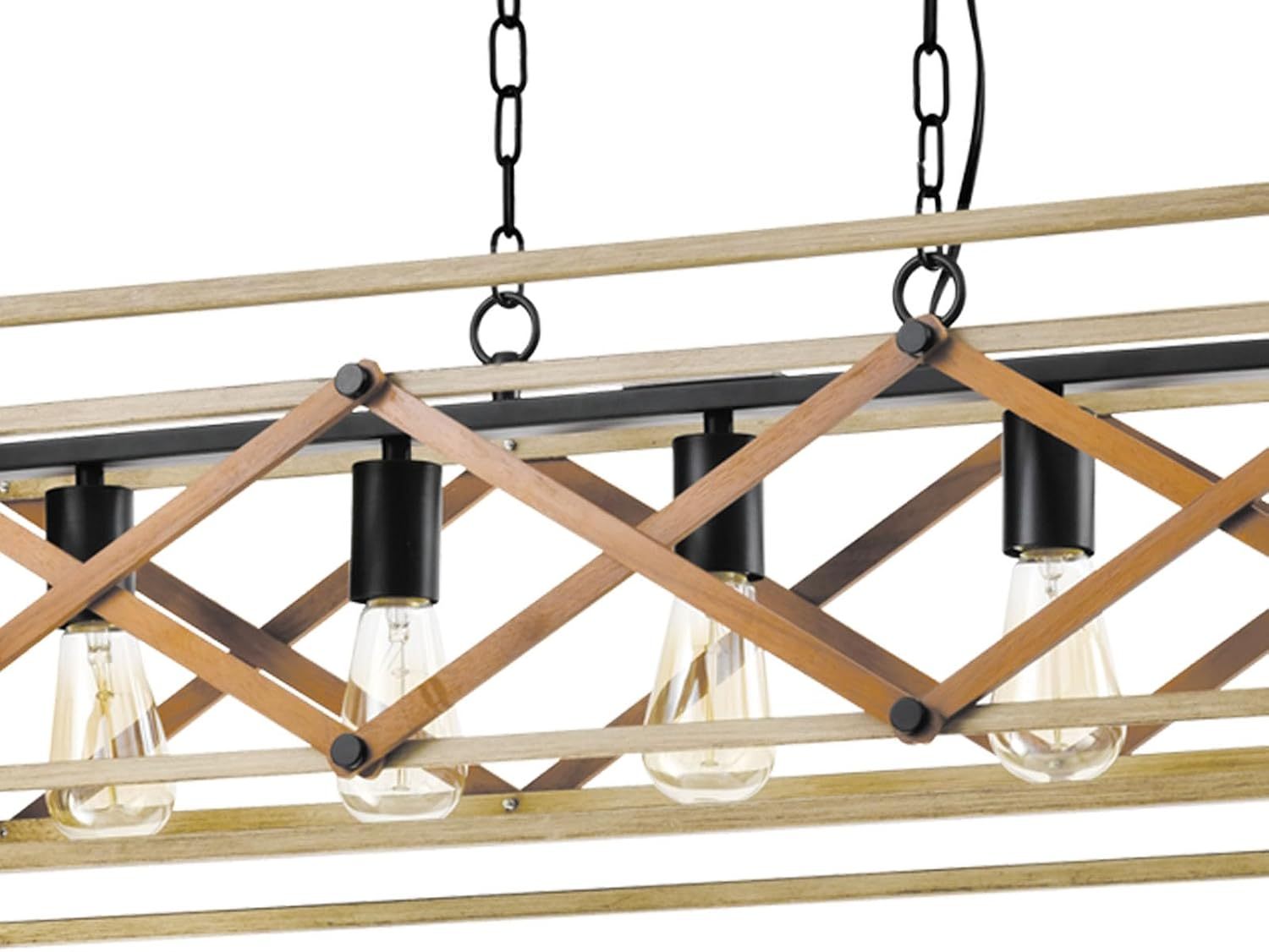 5-Light Chandelier for Island Light,Black and Oak FinishKitchen Lighting Hanging Pendant Light Kitchen Island,Industrial Island Lights for Kitchen Dining Room(not included bulbs)