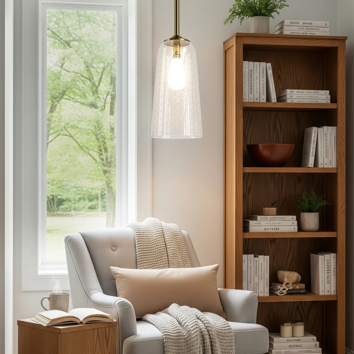 1-Light 6.1" W Dimmable Bell Pendant Light with Glass Shade(not included bulbs)