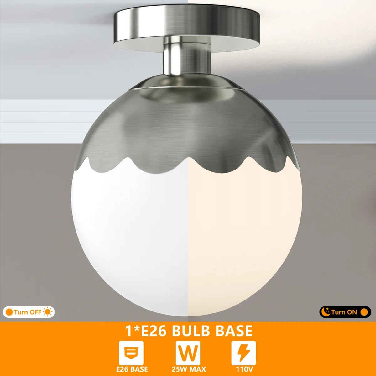 7.87" W 1-Light Globe Semi Flush Mount(not included bulbs)