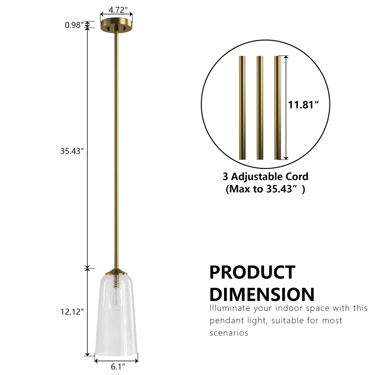 1-Light 6.1" W Dimmable Bell Pendant Light with Glass Shade(not included bulbs)