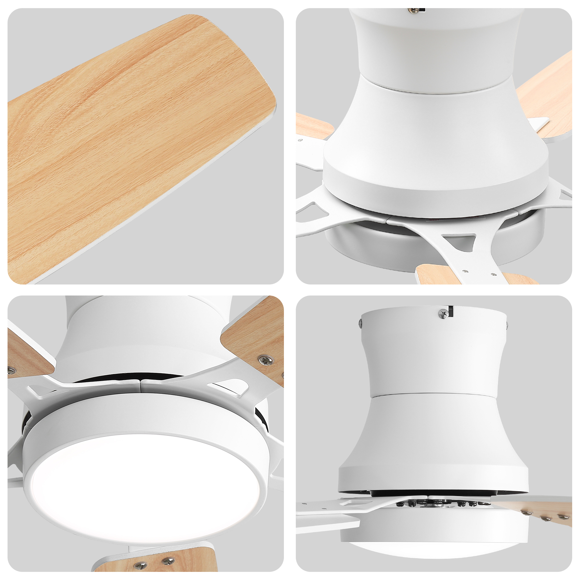 42-Inch Flush Mount Ceiling Fan with Light, Dimmable, DC Reversible Motor, 5 MDF Blades