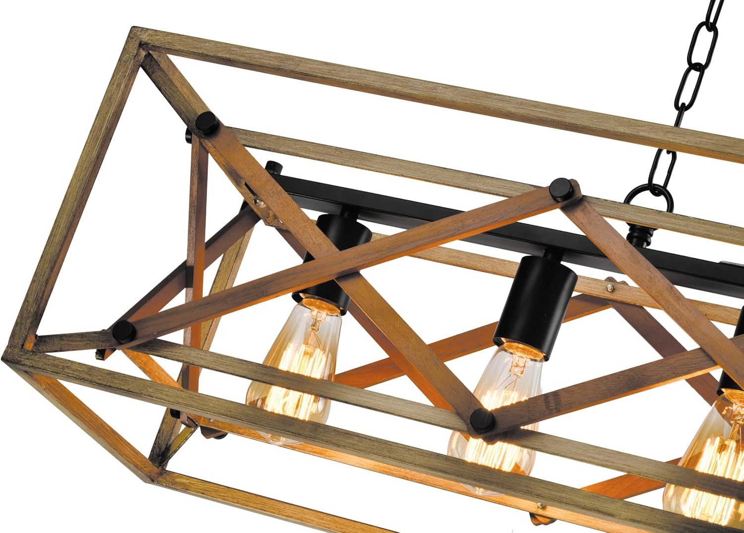 5-Light Chandelier for Island Light,Black and Oak FinishKitchen Lighting Hanging Pendant Light Kitchen Island,Industrial Island Lights for Kitchen Dining Room(not included bulbs)