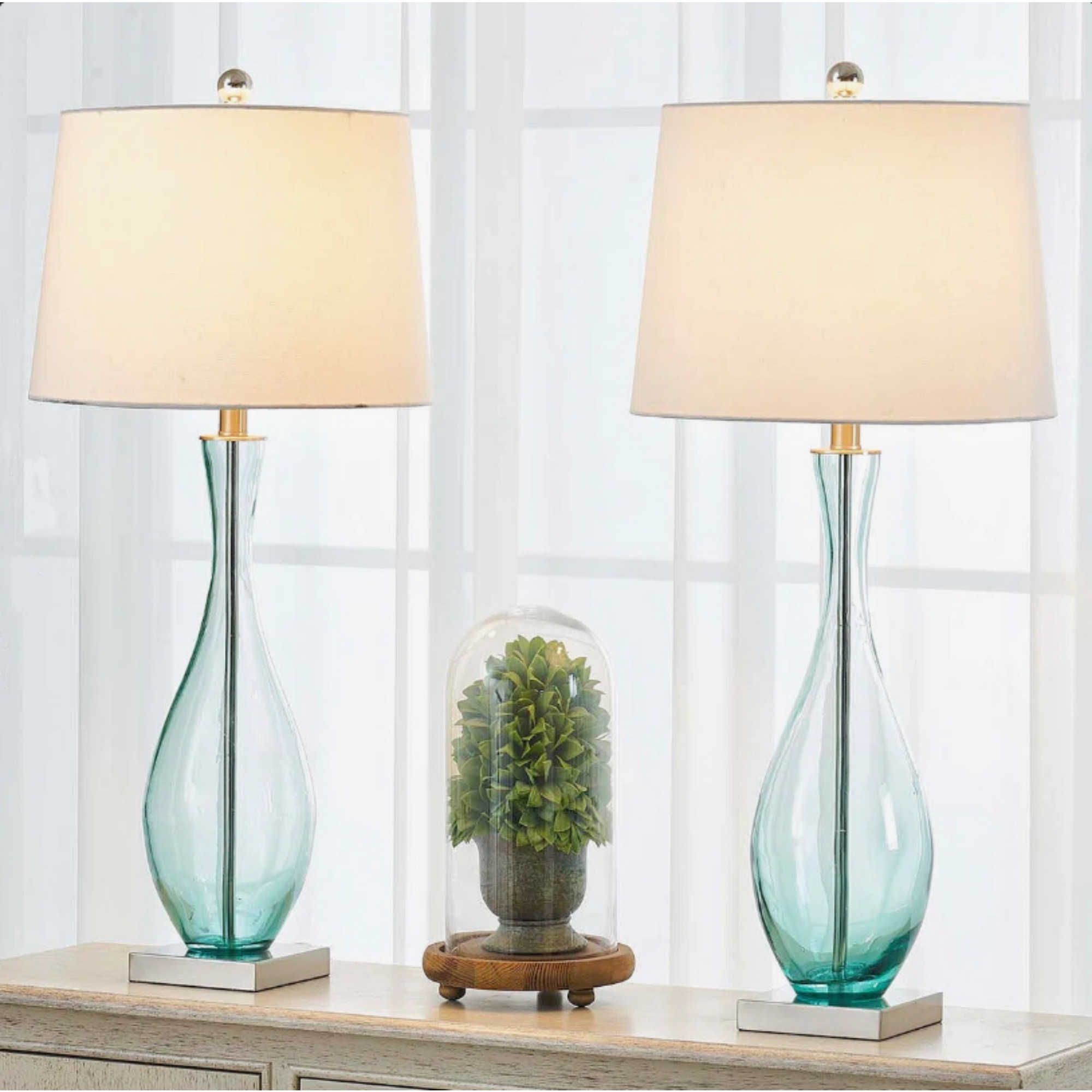30 Inch Tall Glass Table Lamps Set of 2, 3-Way Dimmable Bedside Nightstand Lamps with USB Charging Port, for Bedroom Living Room Guest Room Study(not included bulbs)