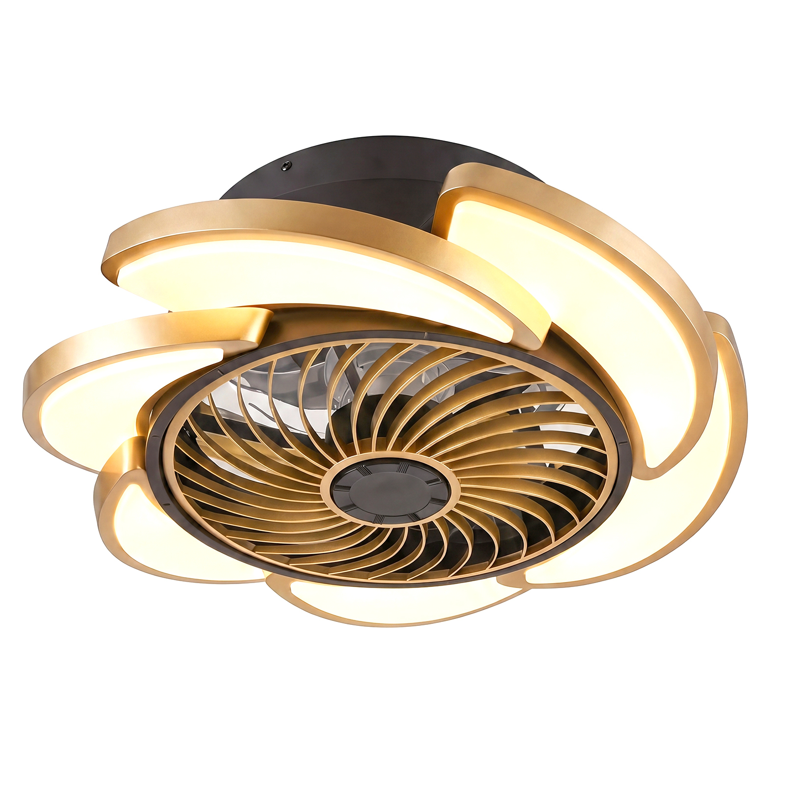 Anmytek 17 Inch Gold Bladeless Ceiling Fan With Light Remote Control 6 Speed Dimmable Enclosed Low Profile Luxury Ceiling Fan