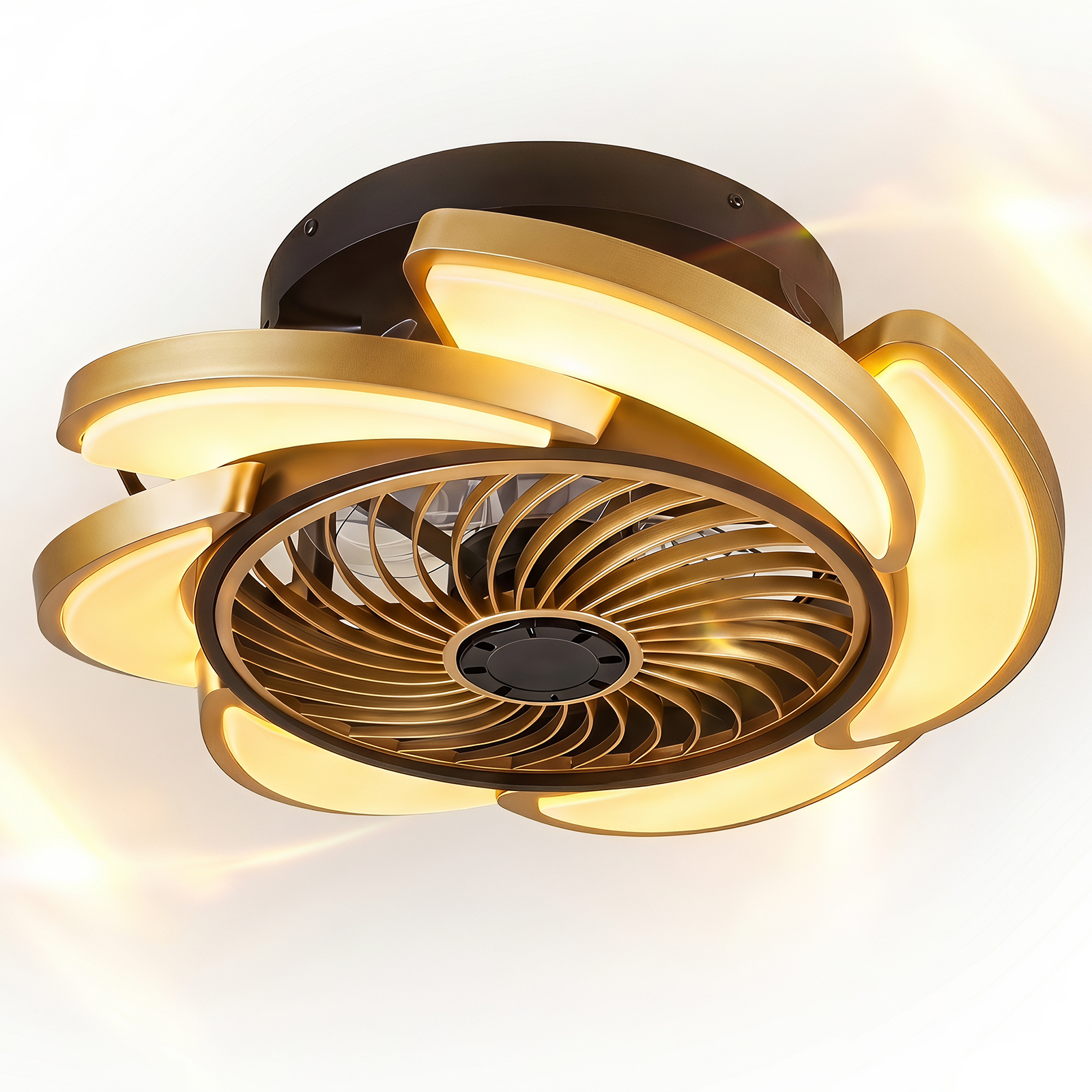 Anmytek 17 Inch Gold Bladeless Ceiling Fan With Light Remote Control 6 Speed Dimmable Enclosed Low Profile Luxury Ceiling Fan
