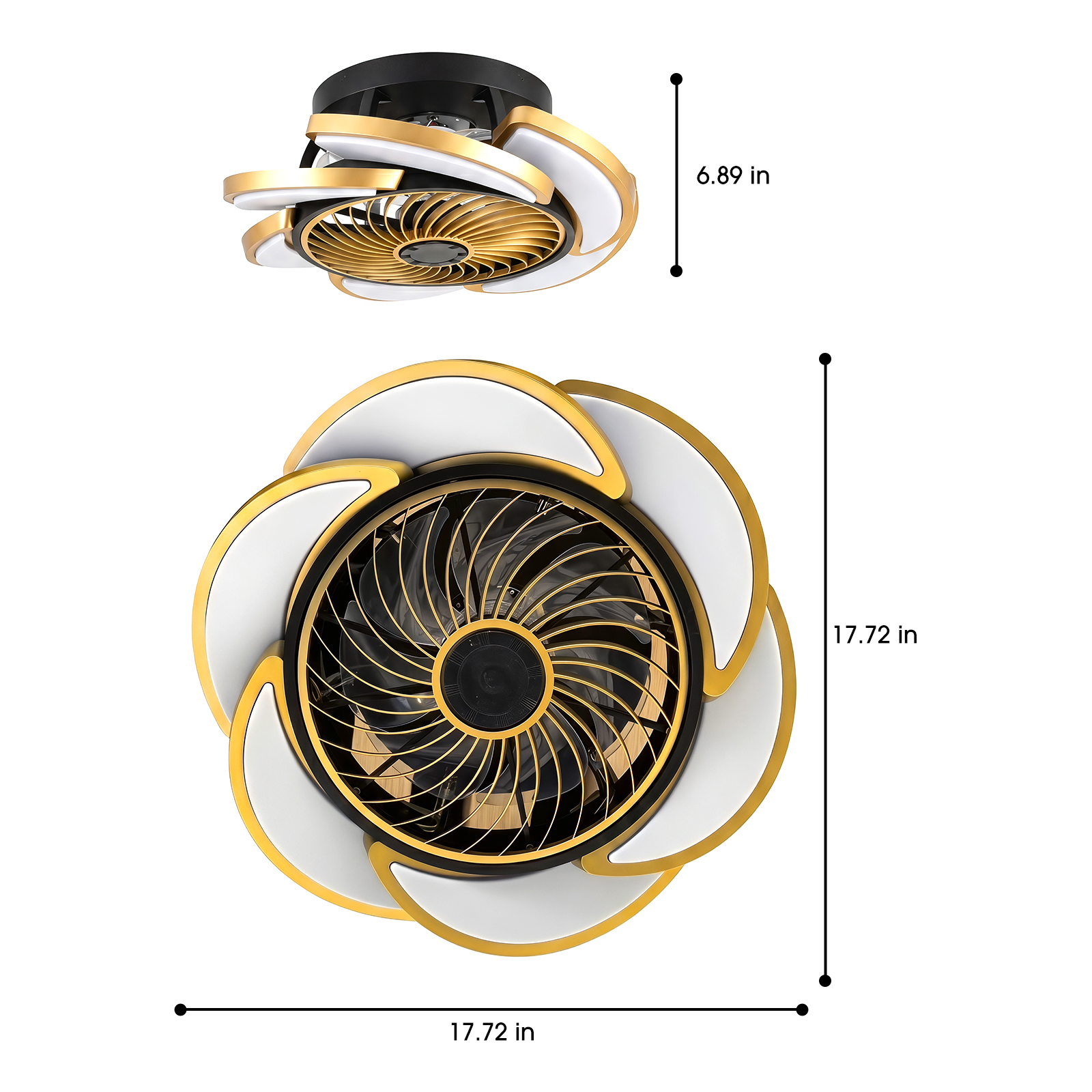 Anmytek 17 Inch Gold Bladeless Ceiling Fan With Light Remote Control 6 Speed Dimmable Enclosed Low Profile Luxury Ceiling Fan