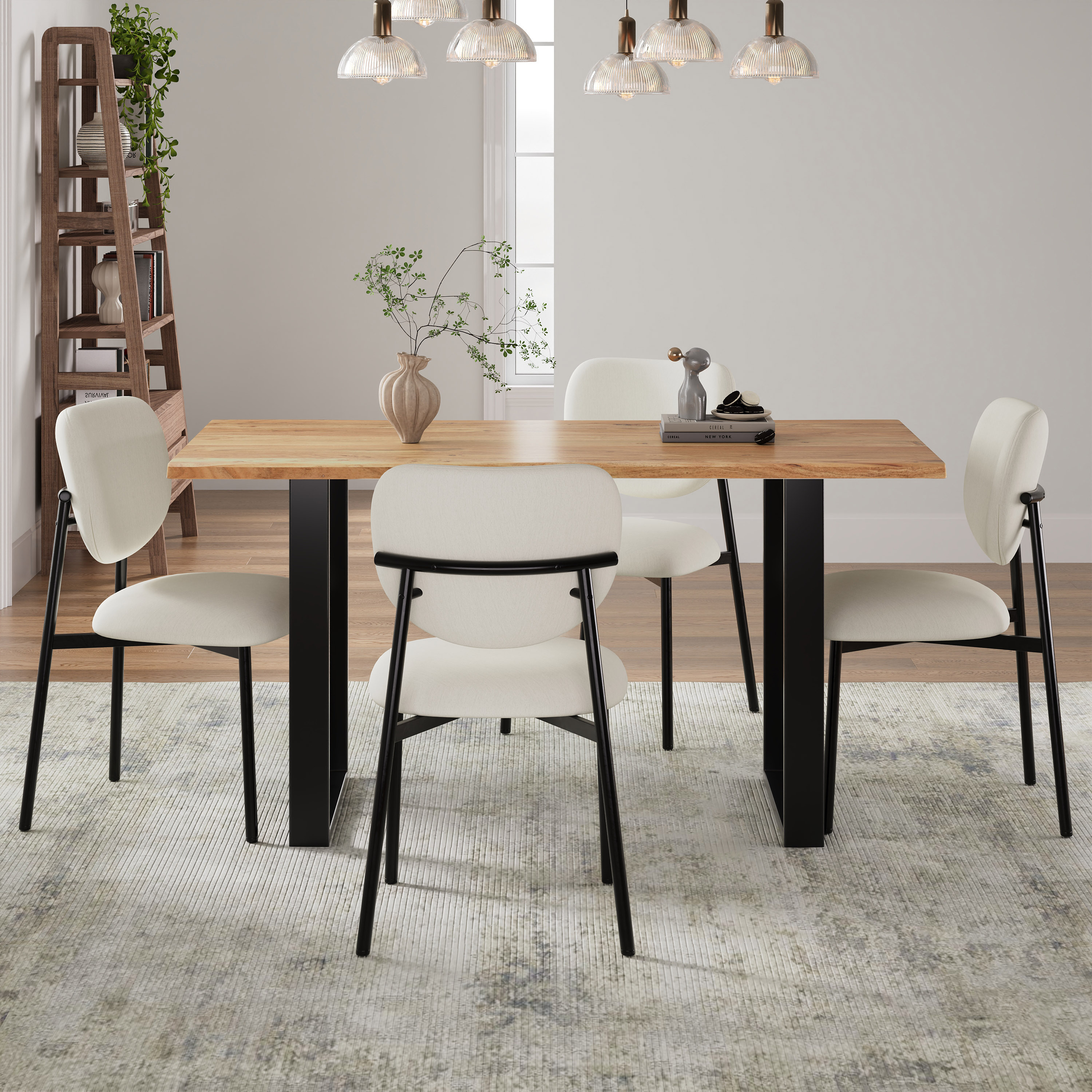 `Anmytek Upholstered Dining Chairs Set of 2 with Metal Legs Beige`