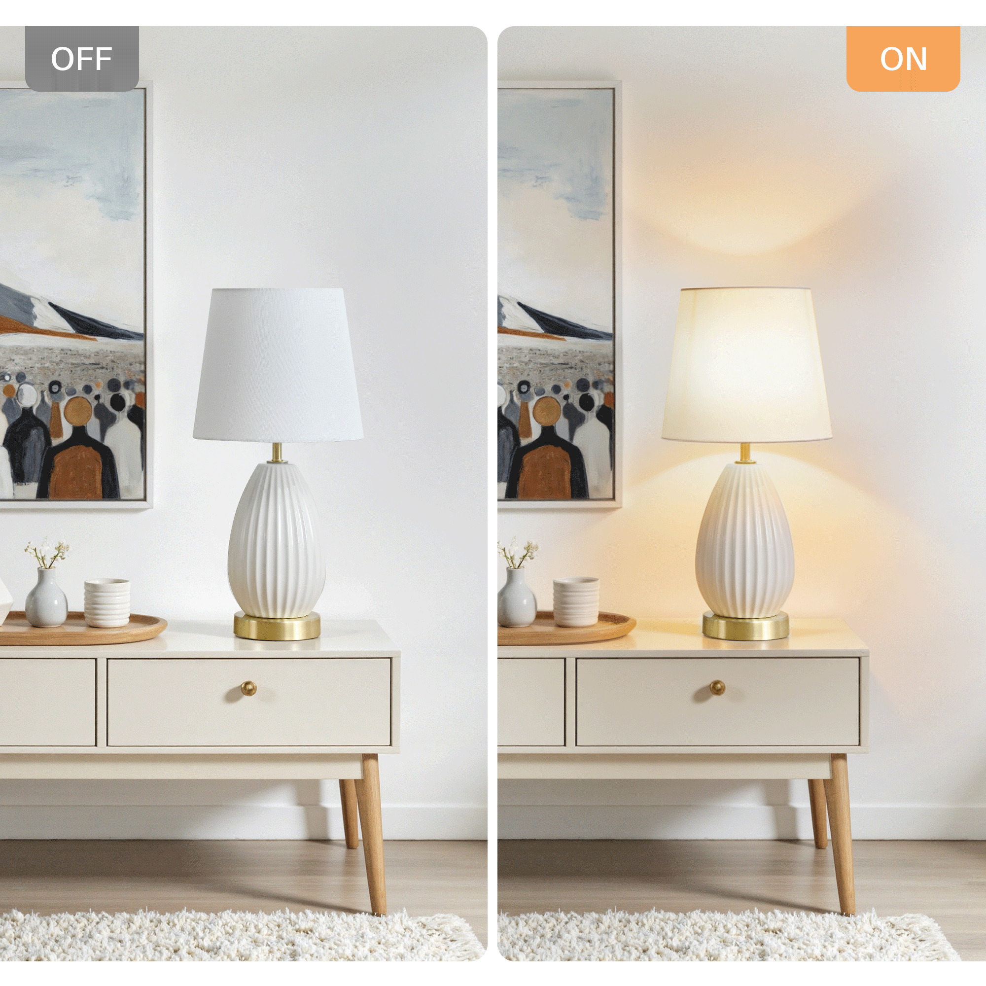 Anmytek 18 Inch 2 Pack Table Lamps Antique Brass White Finish E26 Rotary Switch 60W Max No Bulb