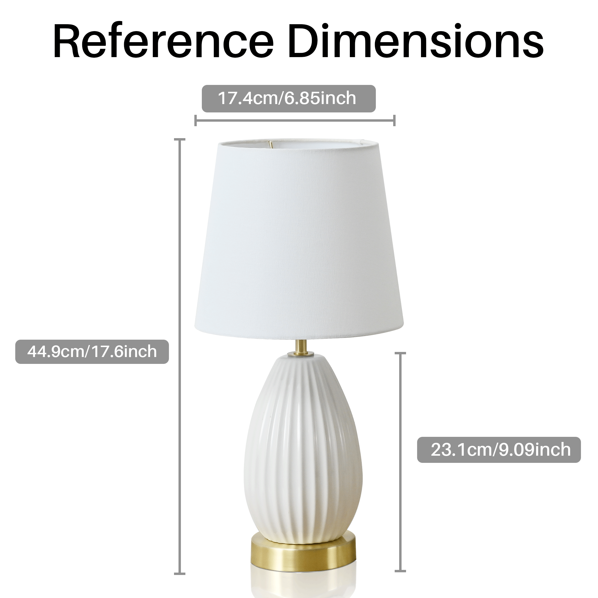 Anmytek 18 Inch 2 Pack Table Lamps Antique Brass White Finish E26 Rotary Switch 60W Max No Bulb