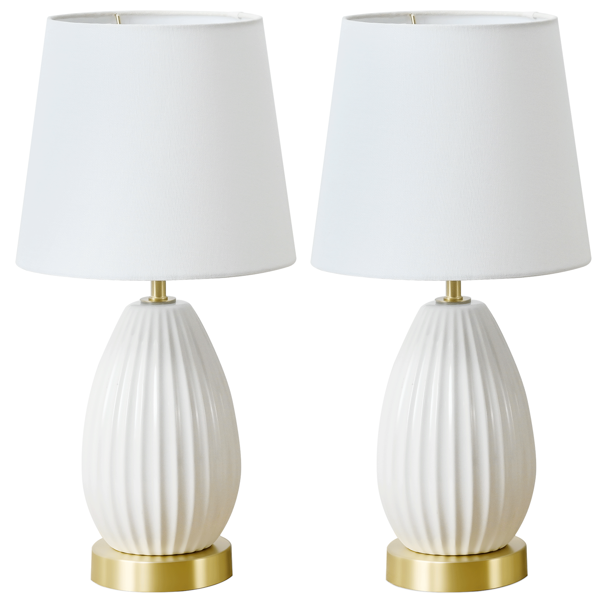 Anmytek 18 Inch 2 Pack Table Lamps Antique Brass White Finish E26 Rotary Switch 60W Max No Bulb