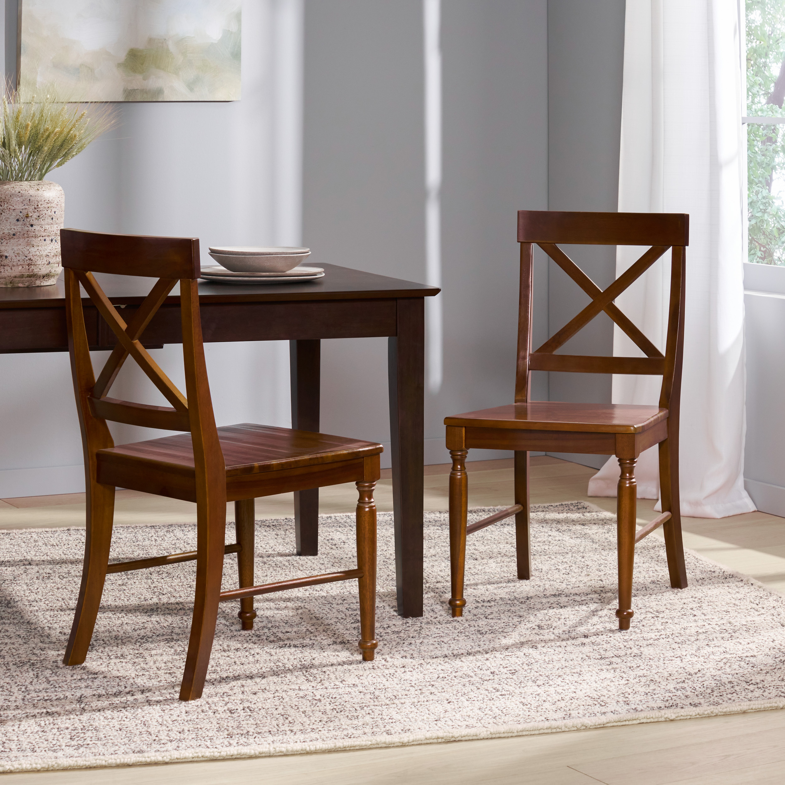 Anmytek Acacia Wood Dining Chairs Set of 2 Dark Oak Finish