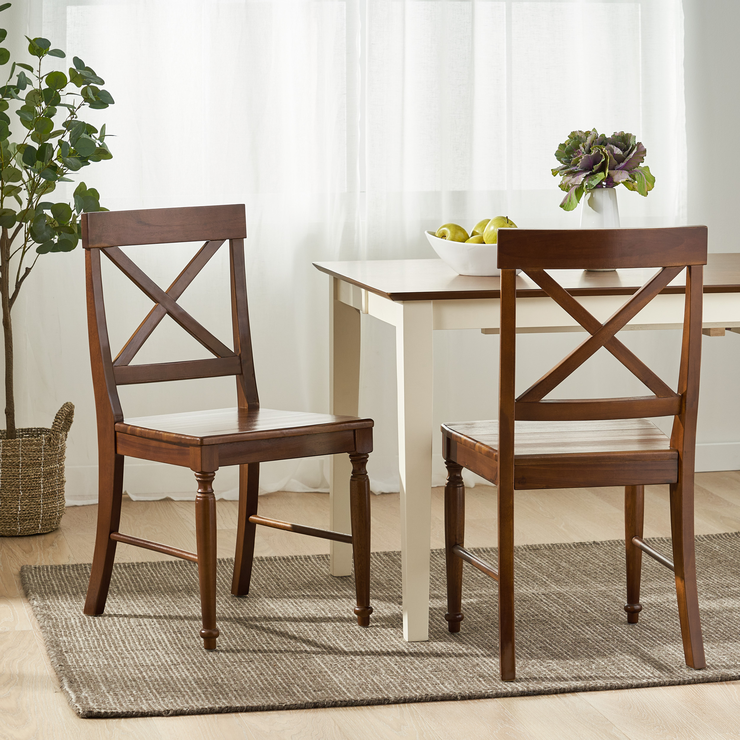 Anmytek Acacia Wood Dining Chairs Set of 2 Dark Oak Finish