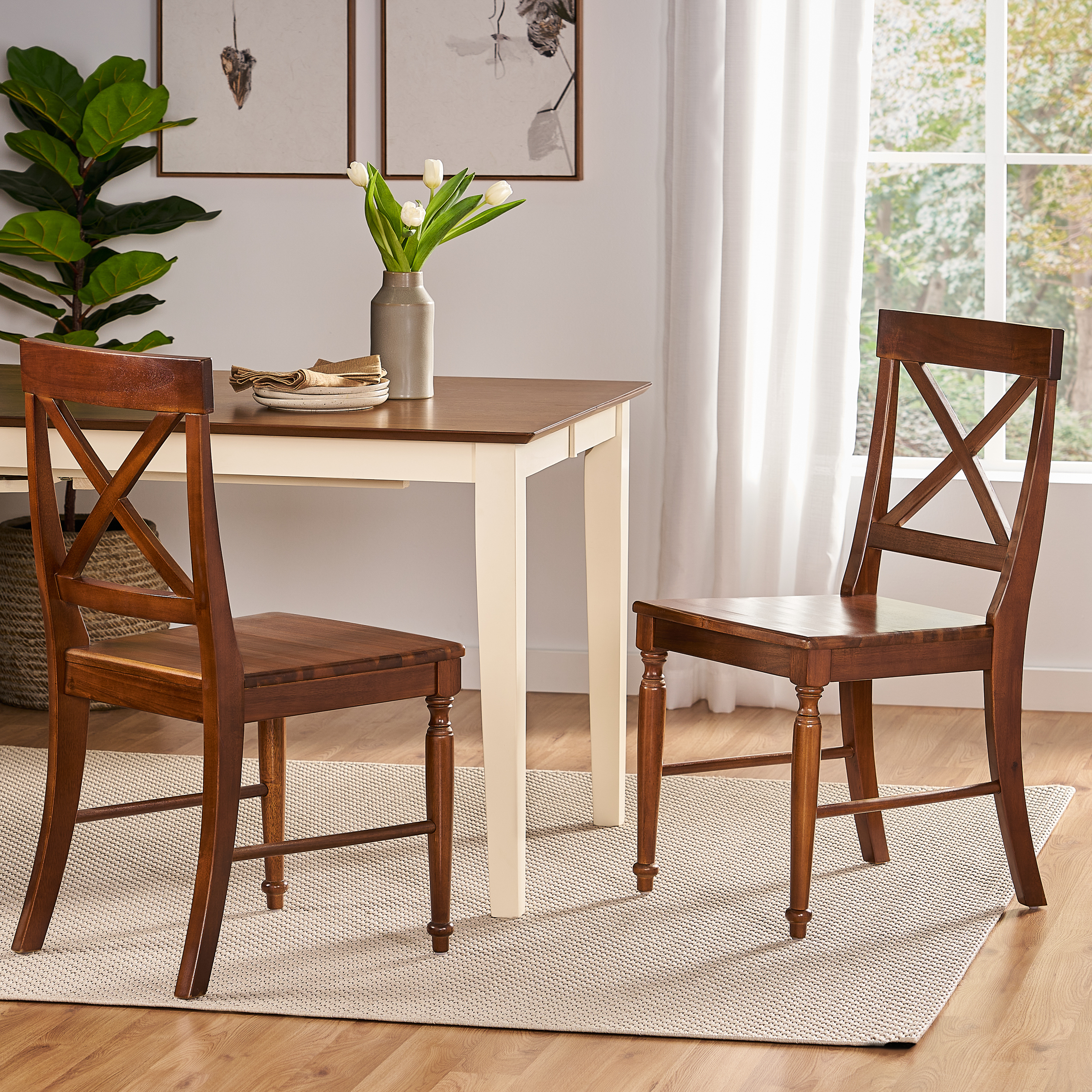 Anmytek Acacia Wood Dining Chairs Set of 2 Dark Oak Finish