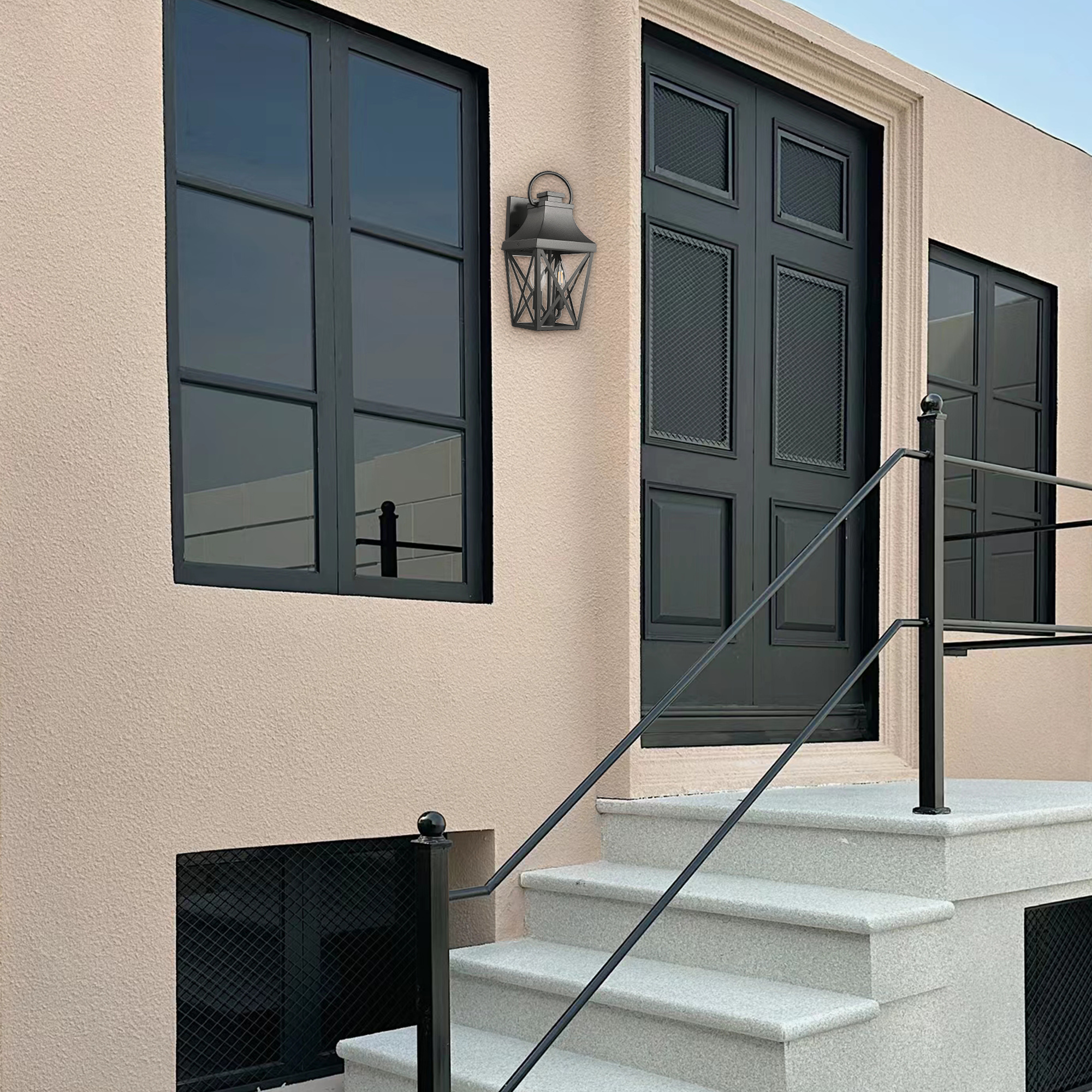 Anmytek Matte Black Outdoor Wall Sconce Clear Glass Shade Waterproof Exterior Wall Light For Porch Garage Front Door Patio Balcony 1 Pack