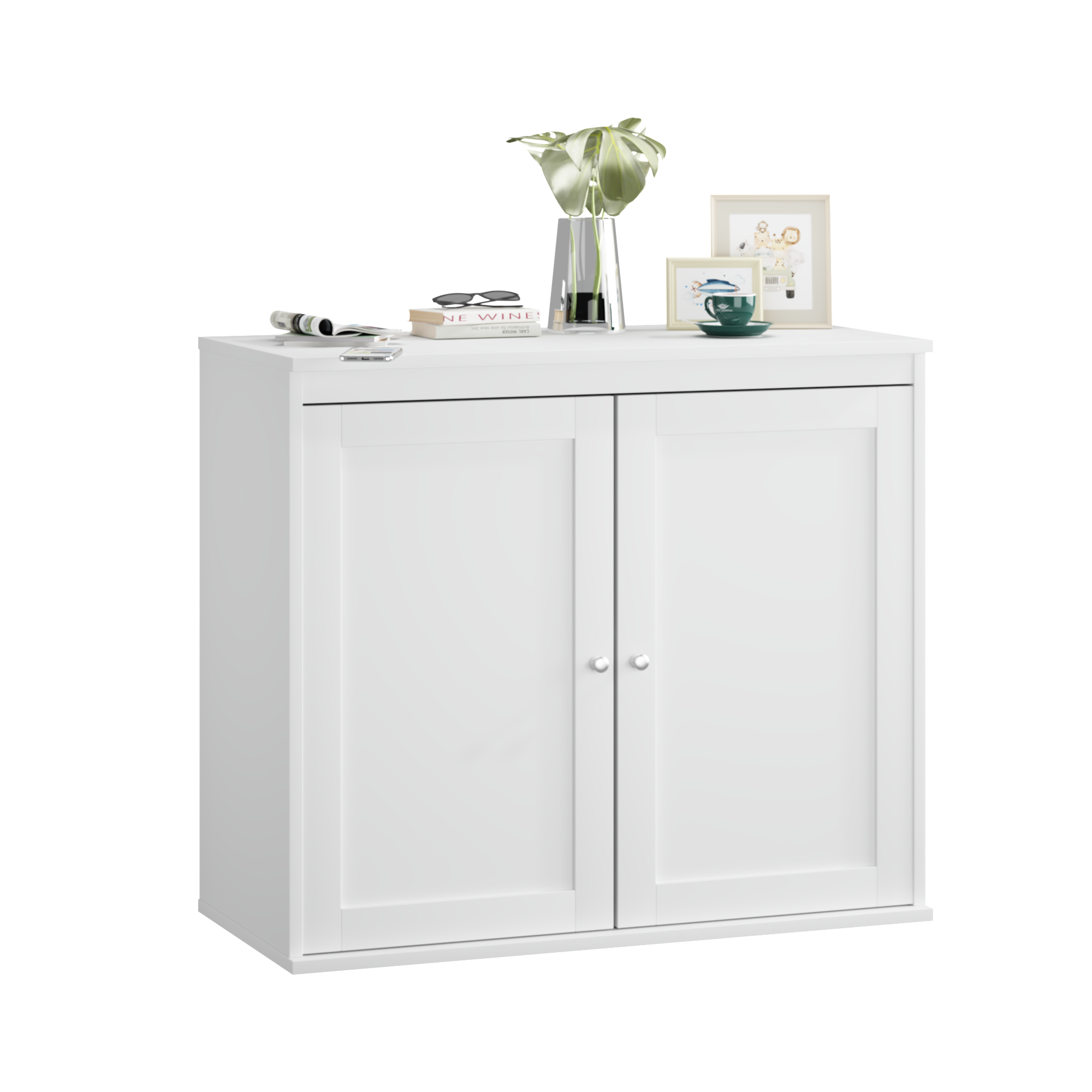 Anmytek Modern White Sideboard Buffet Cabinet Double Door Kitchen Storage Cupboard with Adjustable Shelves Coffee Bar Cabinet for Dining Room Living Room Entryway