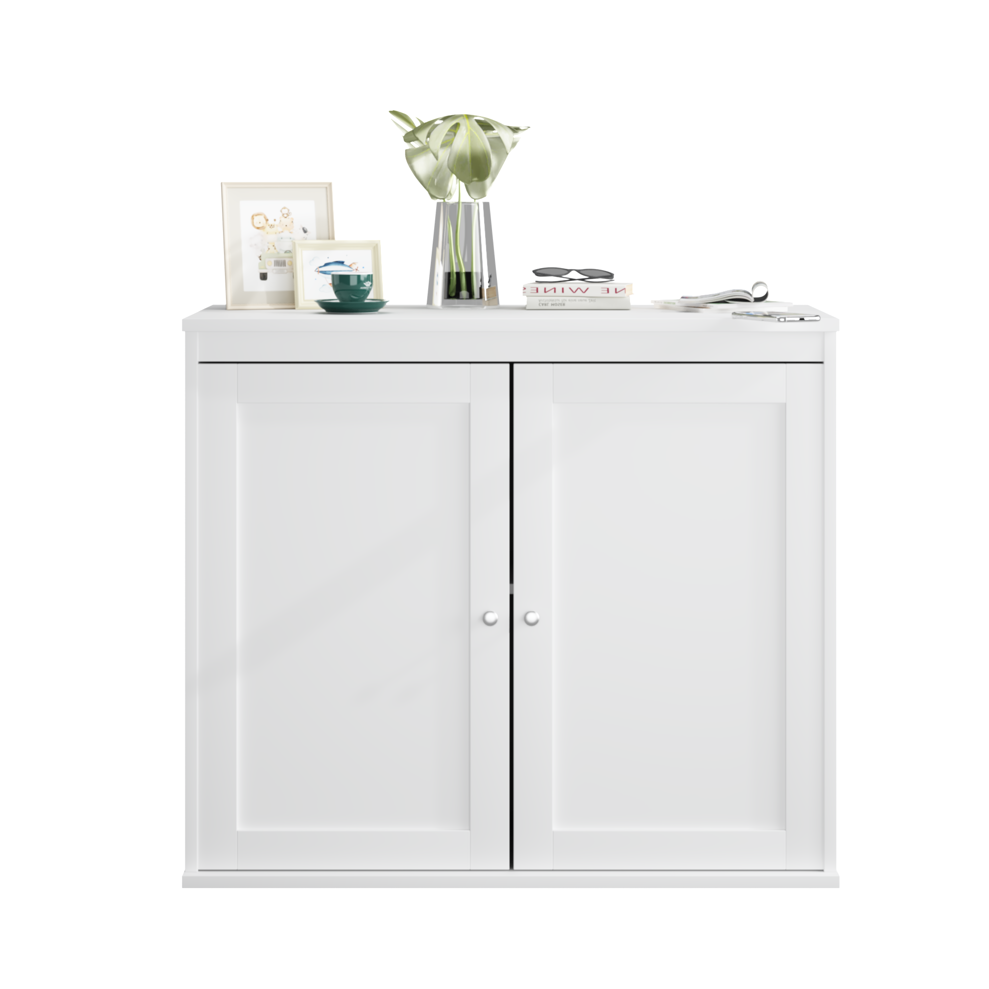 Anmytek Modern White Sideboard Buffet Cabinet Double Door Kitchen Storage Cupboard with Adjustable Shelves Coffee Bar Cabinet for Dining Room Living Room Entryway