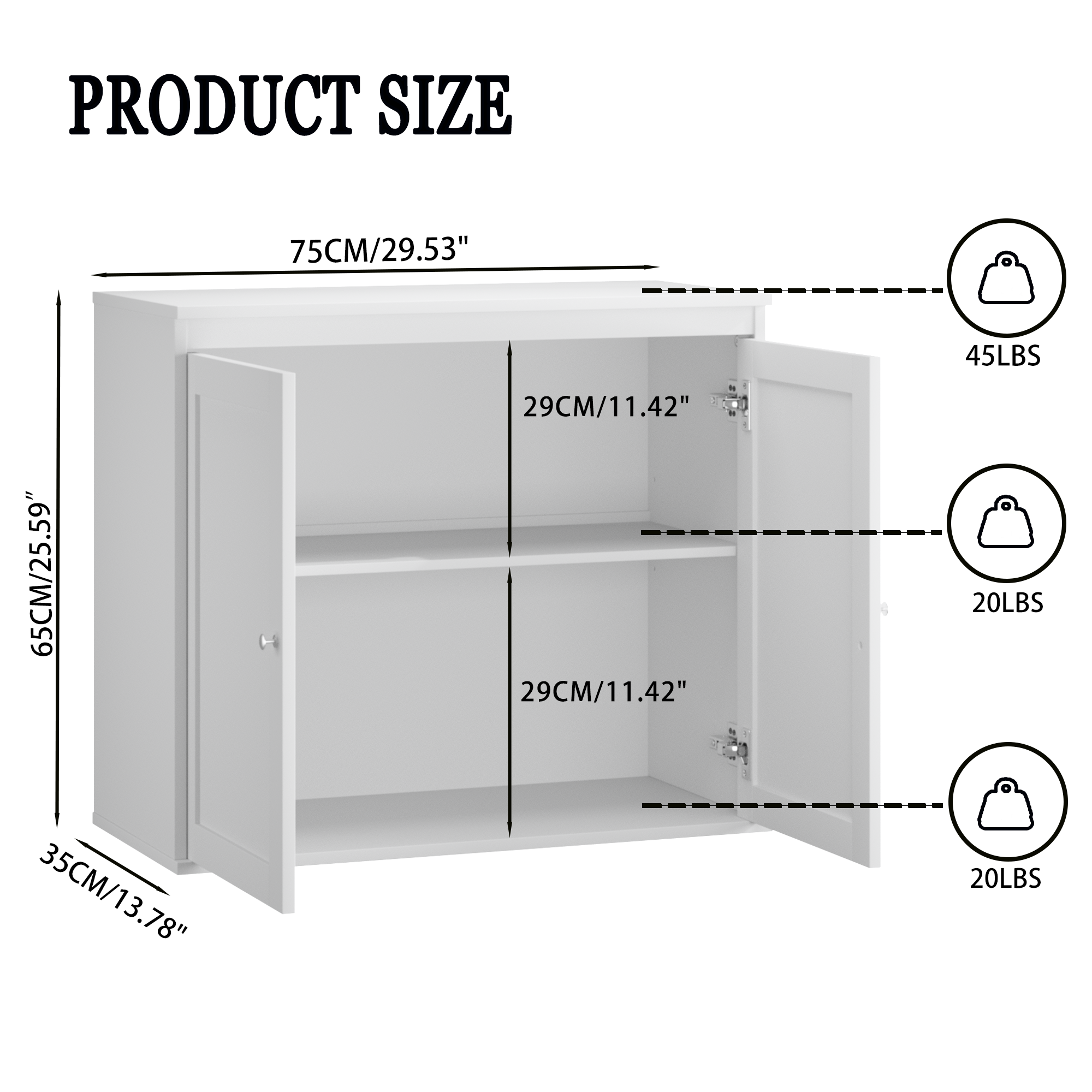 Anmytek Modern White Sideboard Buffet Cabinet Double Door Kitchen Storage Cupboard with Adjustable Shelves Coffee Bar Cabinet for Dining Room Living Room Entryway