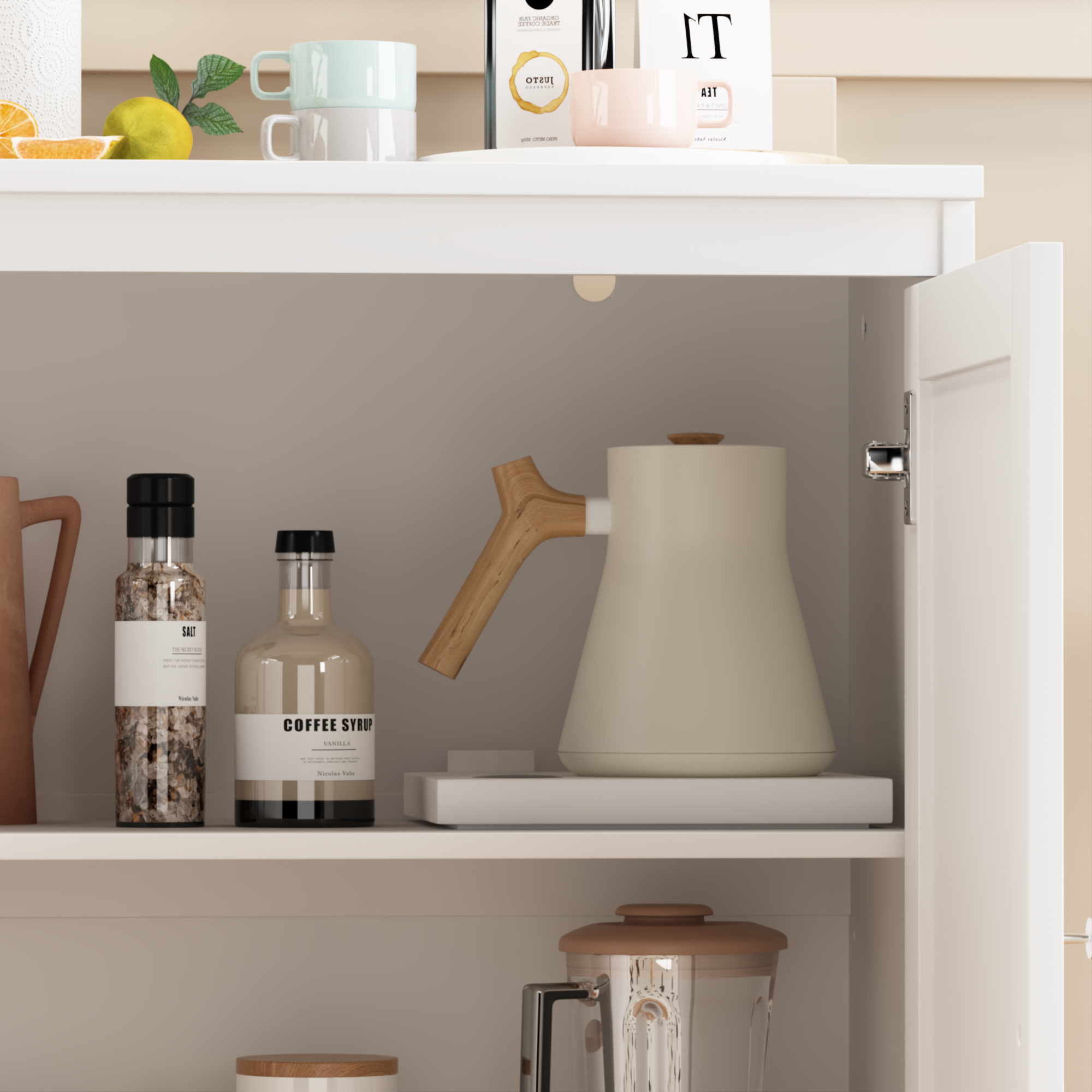 Anmytek Modern White Sideboard Buffet Cabinet Double Door Kitchen Storage Cupboard with Adjustable Shelves Coffee Bar Cabinet for Dining Room Living Room Entryway