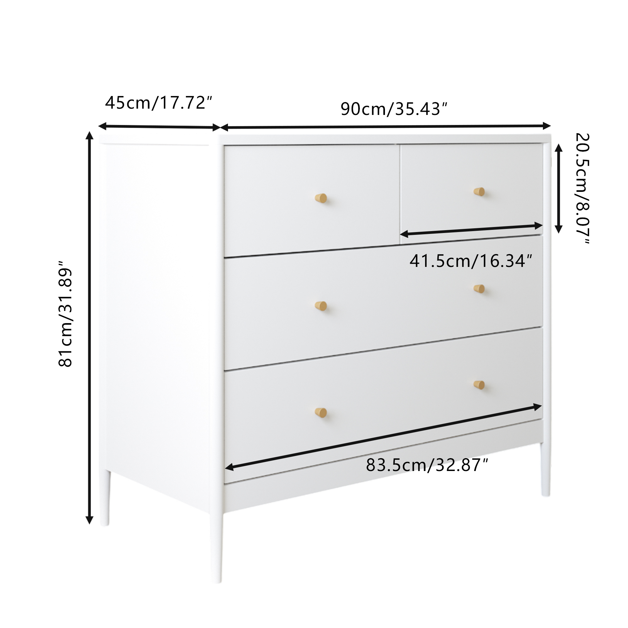 Anmytek White 4 Drawer Kids Dresser 35.4 Inch Wide Wooden Storage Cabinet Multifunctional Organizer for Toddler Bedroom Nursery Closet Living Room Apartment