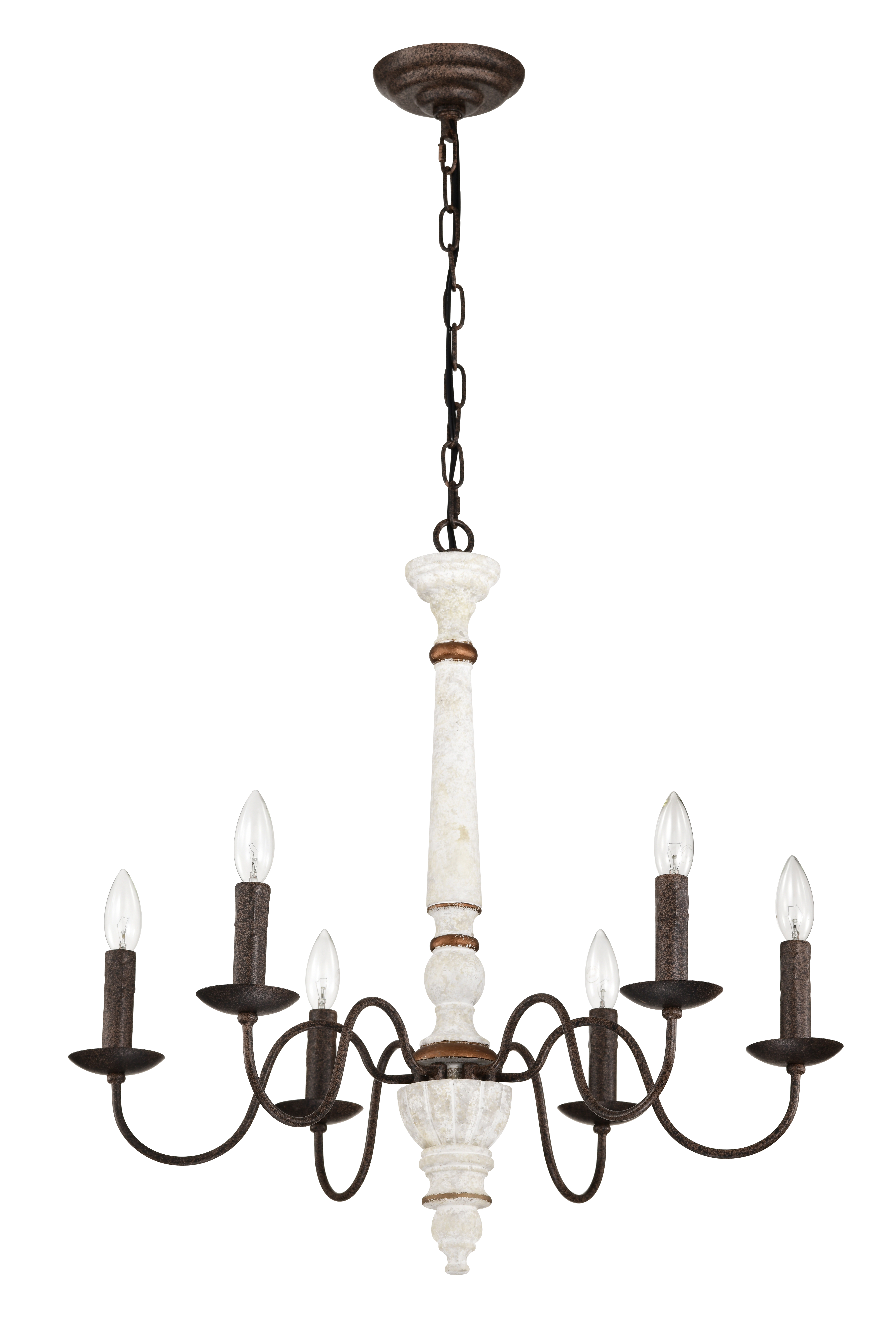 Anmytek Retro White and Rust Chandelier 6 Light E12 Pendant Light for Dining Room Kitchen Living Room