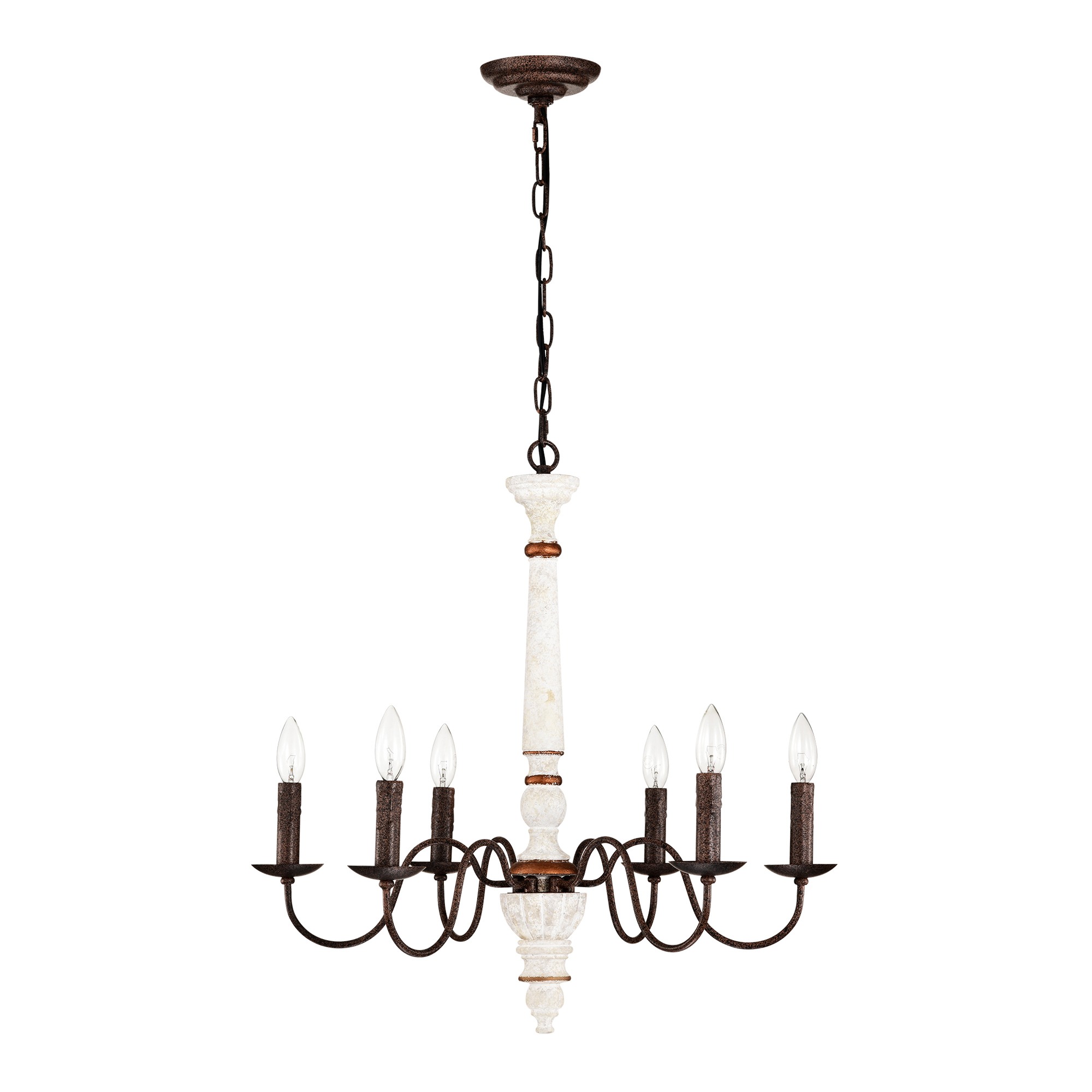 Anmytek Retro White and Rust Chandelier 6 Light E12 Pendant Light for Dining Room Kitchen Living Room