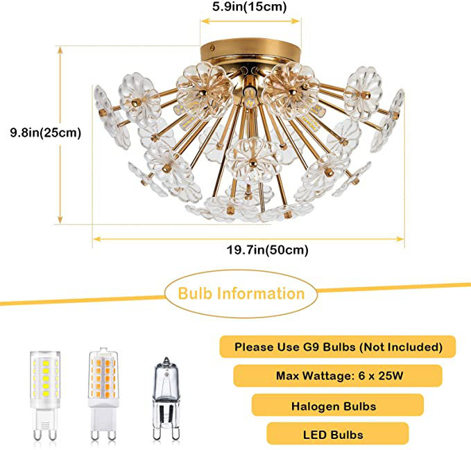 Anmytek Gold Flush Mount Ceiling Light Modern Indoor Home Lighting Fixture