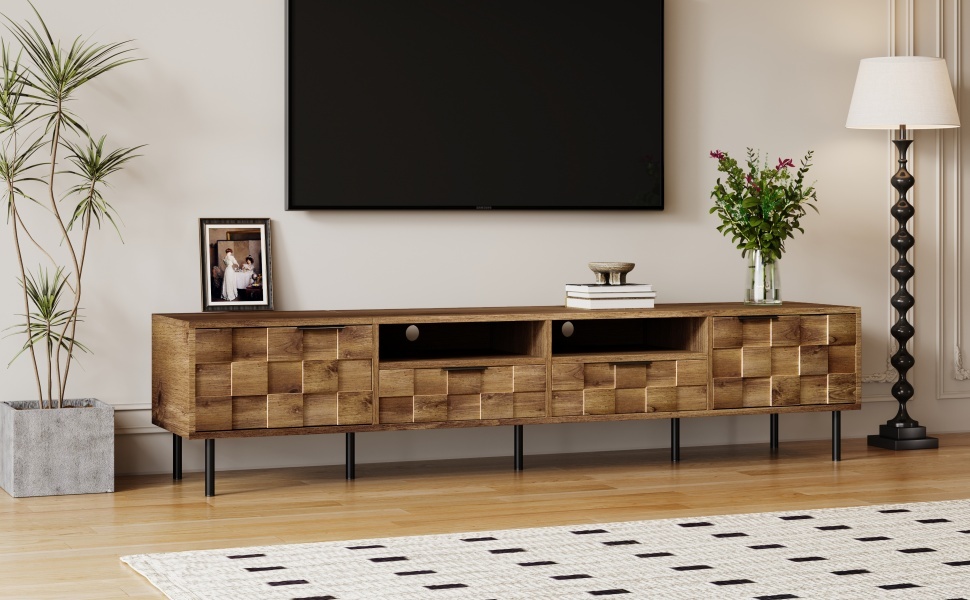 Anmytek Mid Century Media Console TV Stand with 2 Drawers Entertainment Center Storage for TVs up to 85 Inch Living Room Bedroom Home Theatre