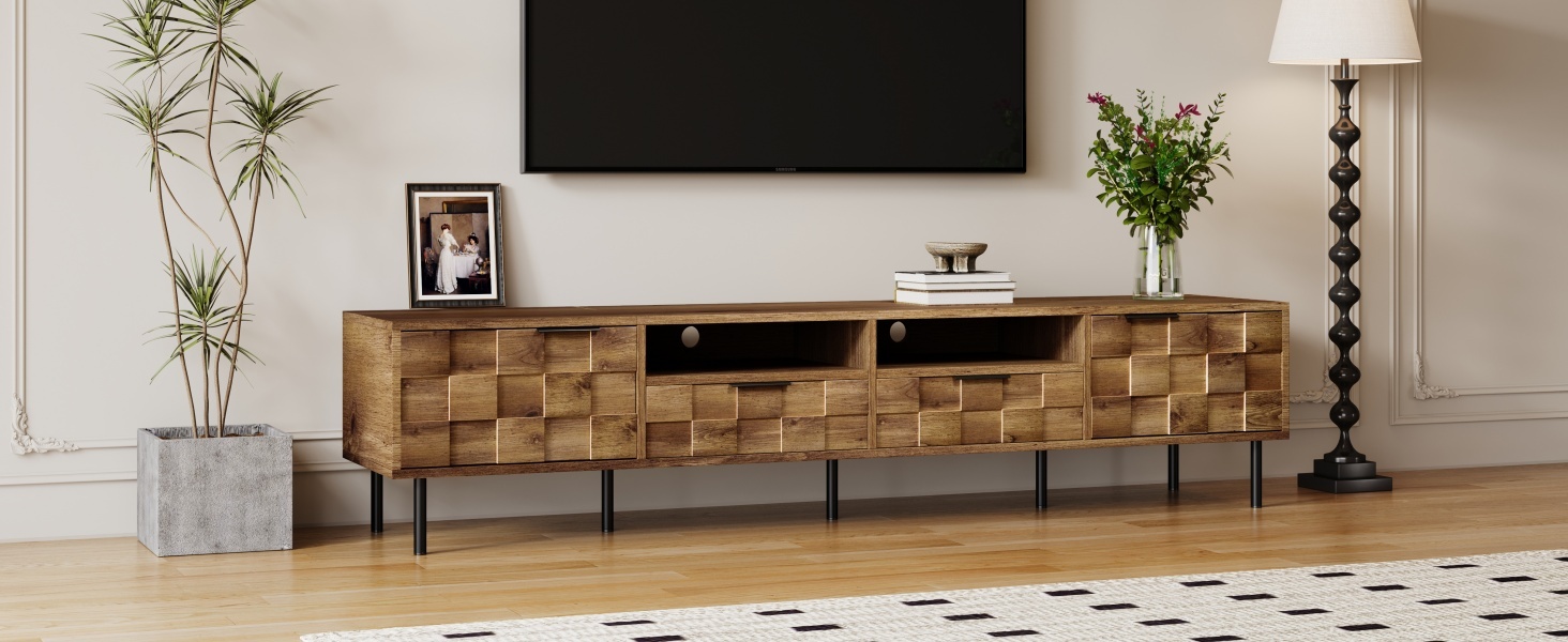 Anmytek Mid Century Media Console TV Stand with 2 Drawers Entertainment Center Storage for TVs up to 85 Inch Living Room Bedroom Home Theatre