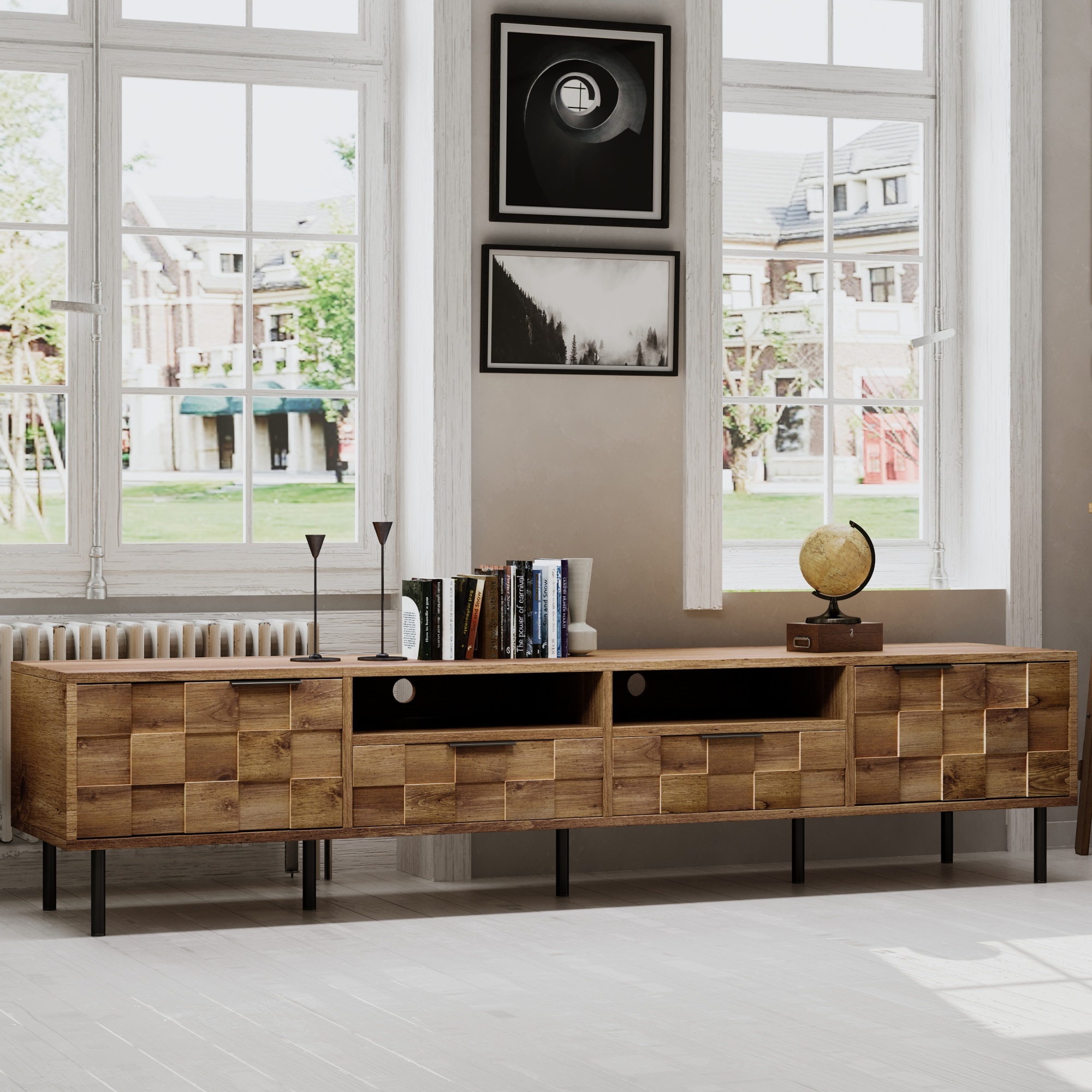Anmytek Mid Century Media Console TV Stand with 2 Drawers Entertainment Center Storage for TVs up to 85 Inch Living Room Bedroom Home Theatre