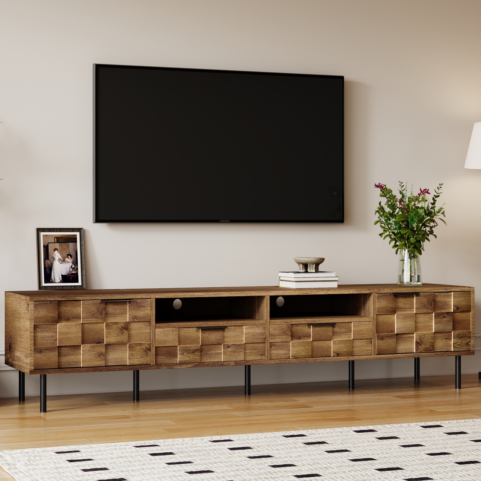Anmytek Mid Century Media Console TV Stand with 2 Drawers Entertainment Center Storage for TVs up to 85 Inch Living Room Bedroom Home Theatre