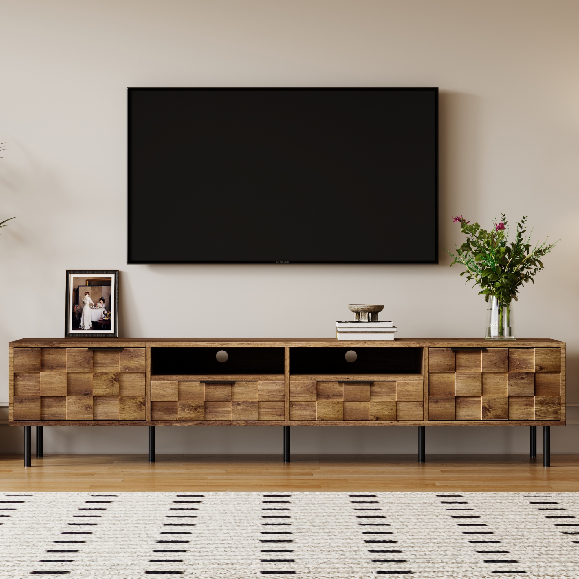 Anmytek Mid Century Media Console TV Stand with 2 Drawers Entertainment Center Storage for TVs up to 85 Inch Living Room Bedroom Home Theatre