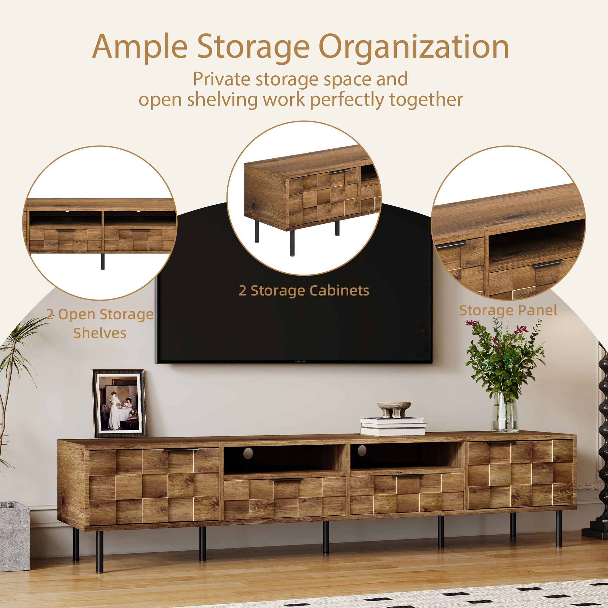 Anmytek Mid Century Media Console TV Stand with 2 Drawers Entertainment Center Storage for TVs up to 85 Inch Living Room Bedroom Home Theatre
