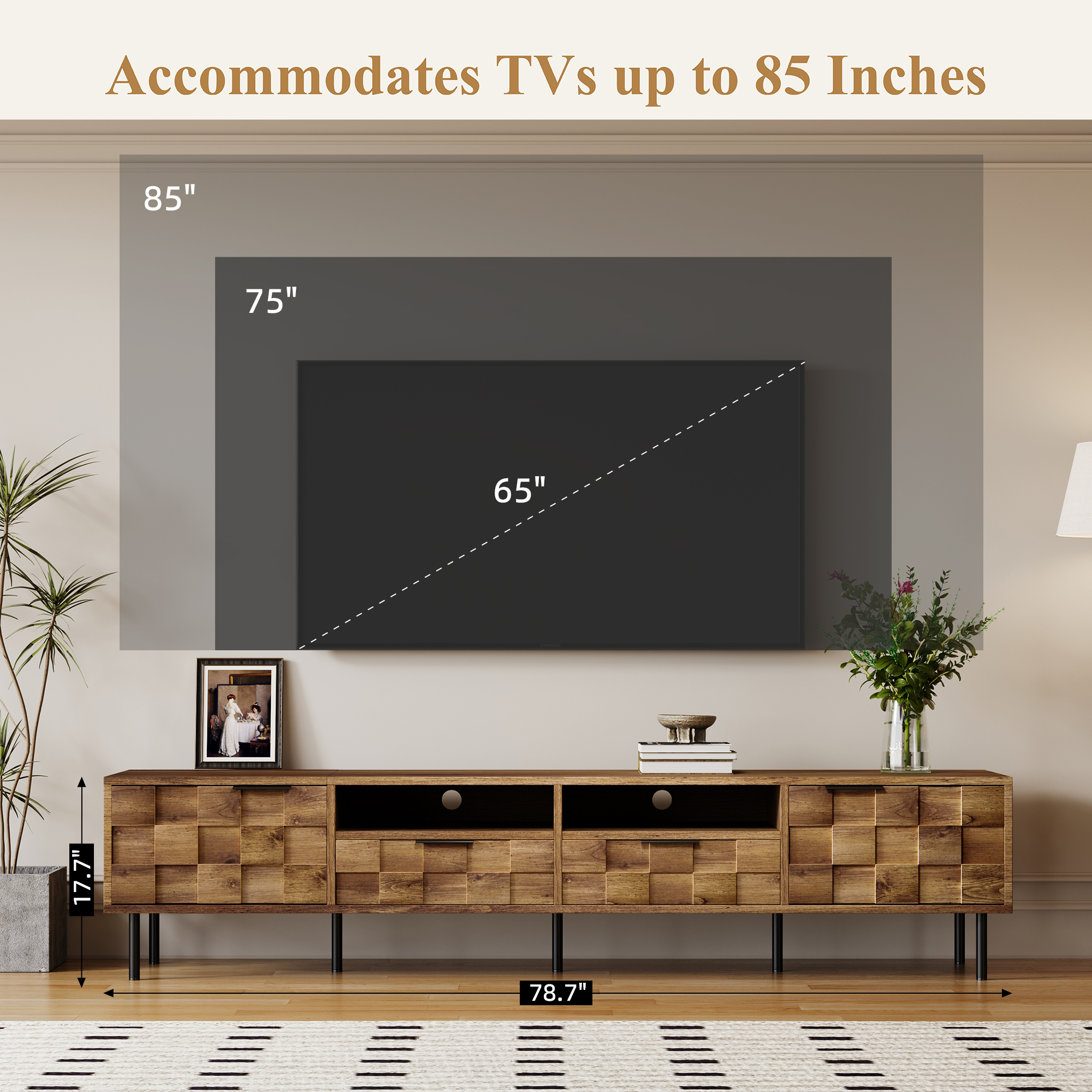 Anmytek Mid Century Media Console TV Stand with 2 Drawers Entertainment Center Storage for TVs up to 85 Inch Living Room Bedroom Home Theatre