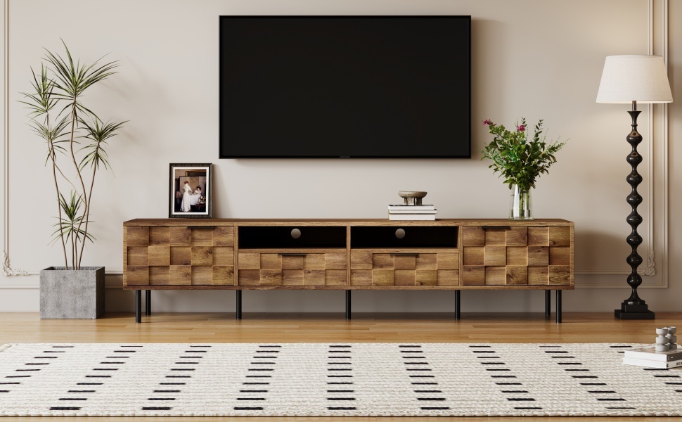 Anmytek Mid Century Media Console TV Stand with 2 Drawers Entertainment Center Storage for TVs up to 85 Inch Living Room Bedroom Home Theatre