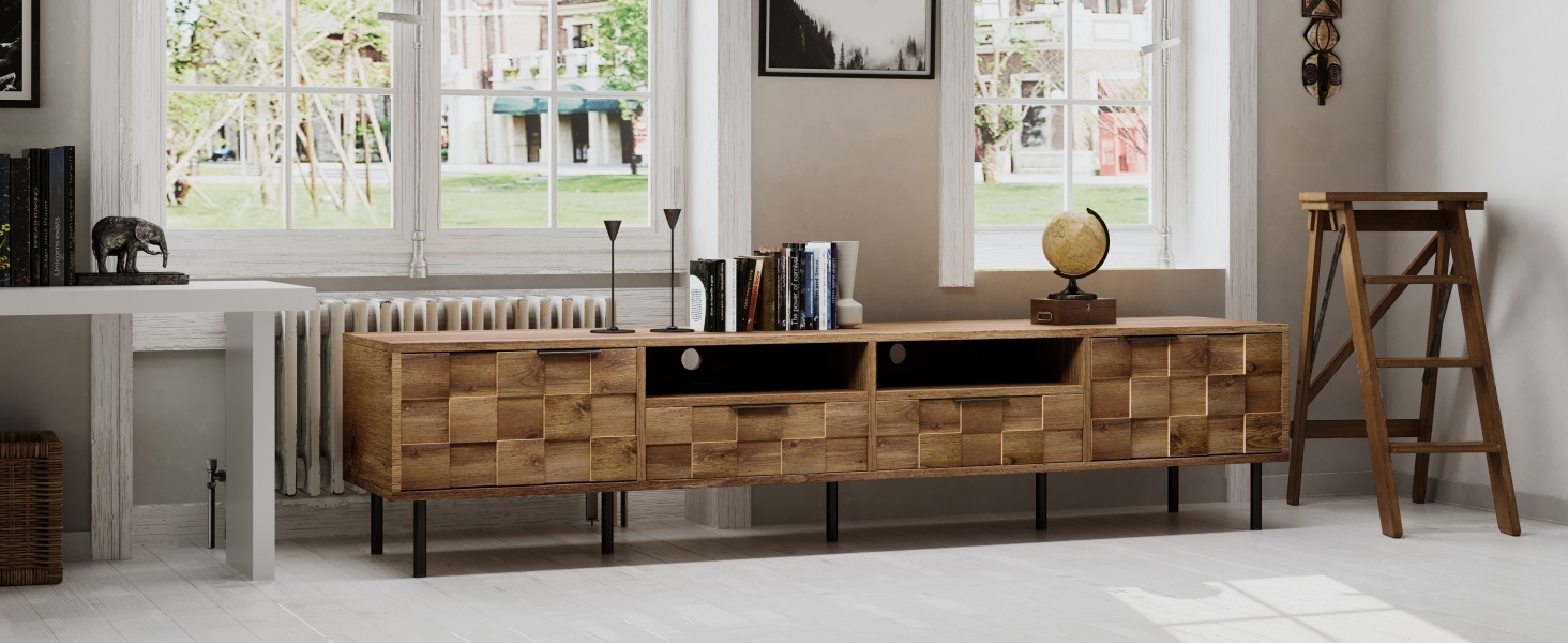 Anmytek Mid Century Media Console TV Stand with 2 Drawers Entertainment Center Storage for TVs up to 85 Inch Living Room Bedroom Home Theatre
