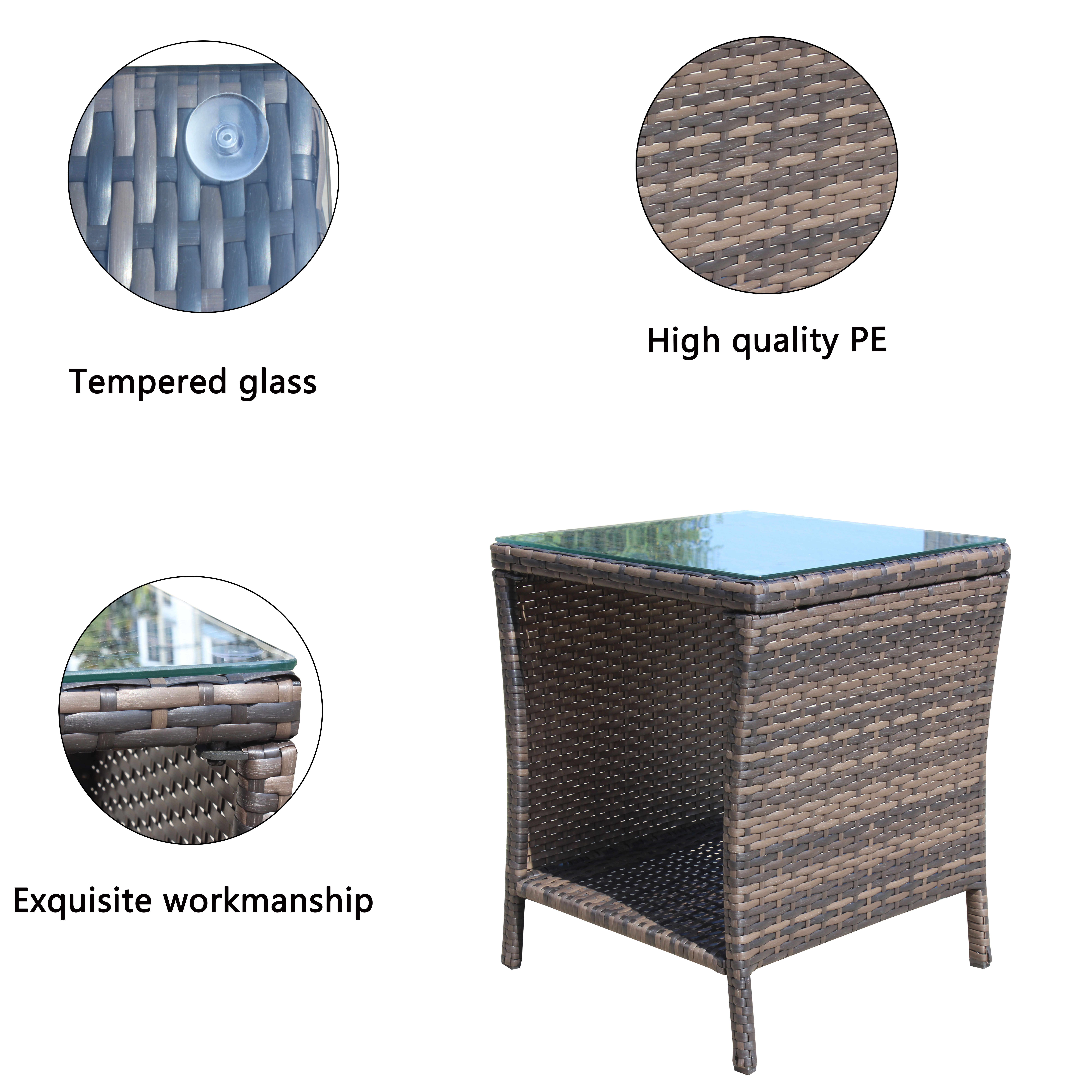 Anmytek Outdoor Patio Coffee Table Clear Tempered Glass Top Weather Resistant Side Table for Garden Balcony Deck
