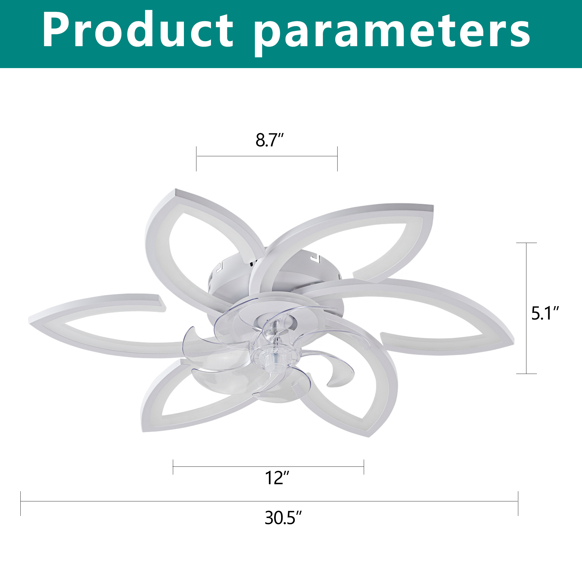 Anmytek 30 Inch White 6 Head Flower Low Profile Ceiling Fan With Lights And Remote Control For Bedroom Kitchen Living Room