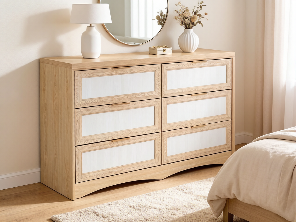 Anmytek Two Tone Dressing Table 48 Inch Wooden Makeup Vanity With Storage Cabinet For Bedroom Nursery Wardrobe Apartment