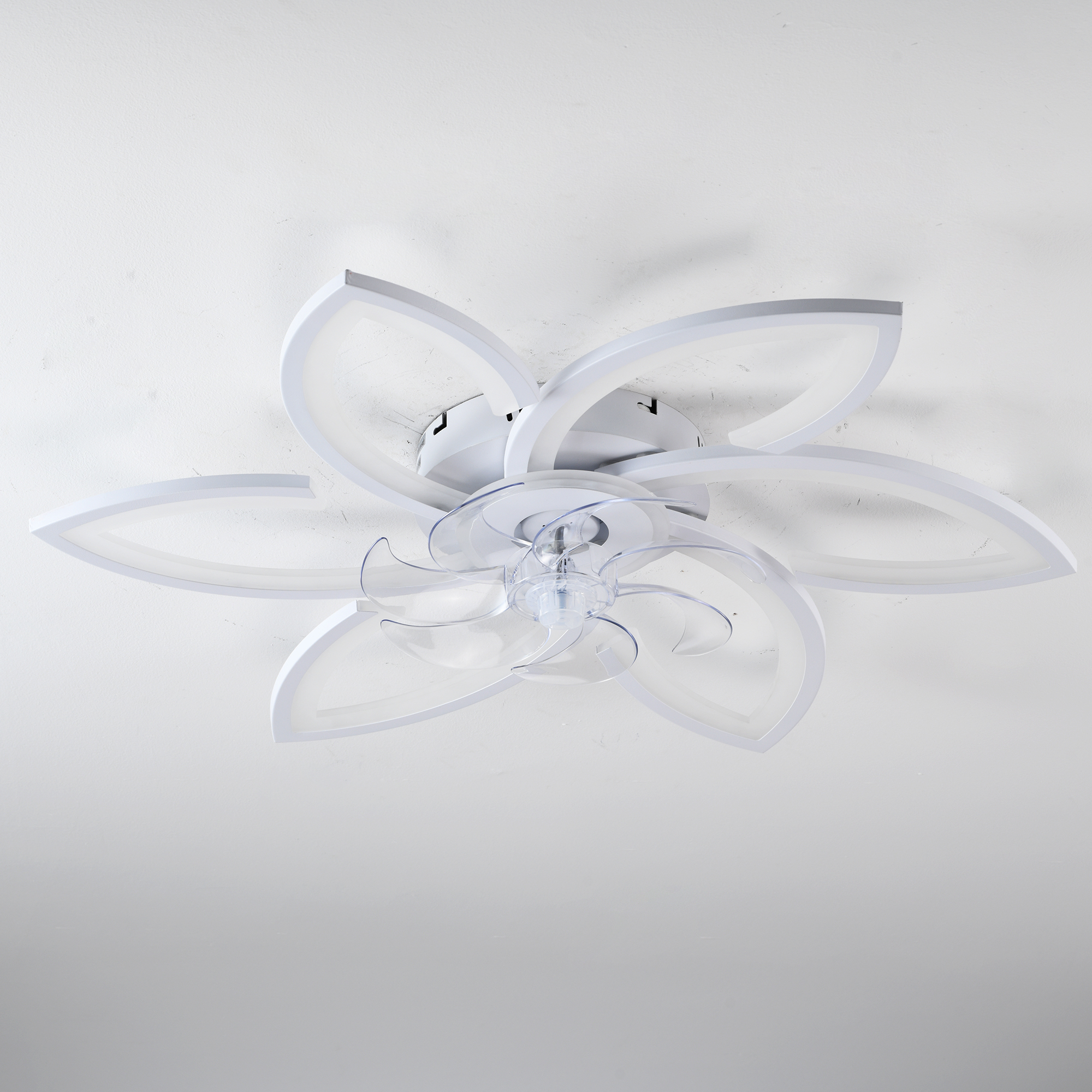 Anmytek 30 Inch White 6 Head Flower Low Profile Ceiling Fan With Lights And Remote Control For Bedroom Kitchen Living Room