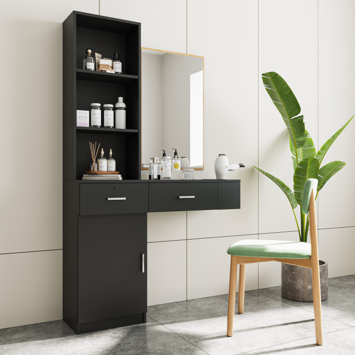 Anmytek Black Modern Simple Makeup Vanity Desk Multi Layer Storage With Large Capacity