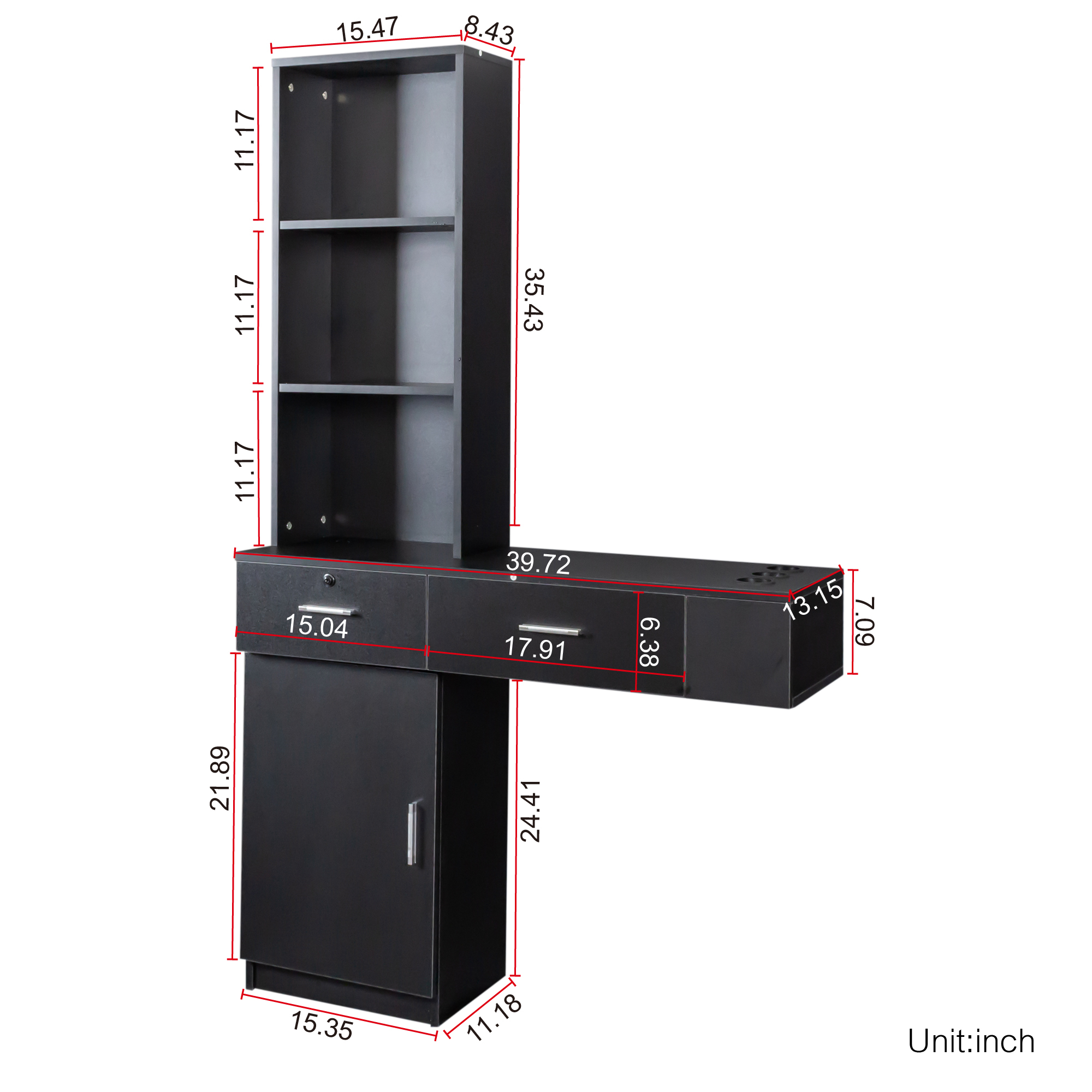 Anmytek Black Modern Simple Makeup Vanity Desk Multi Layer Storage With Large Capacity